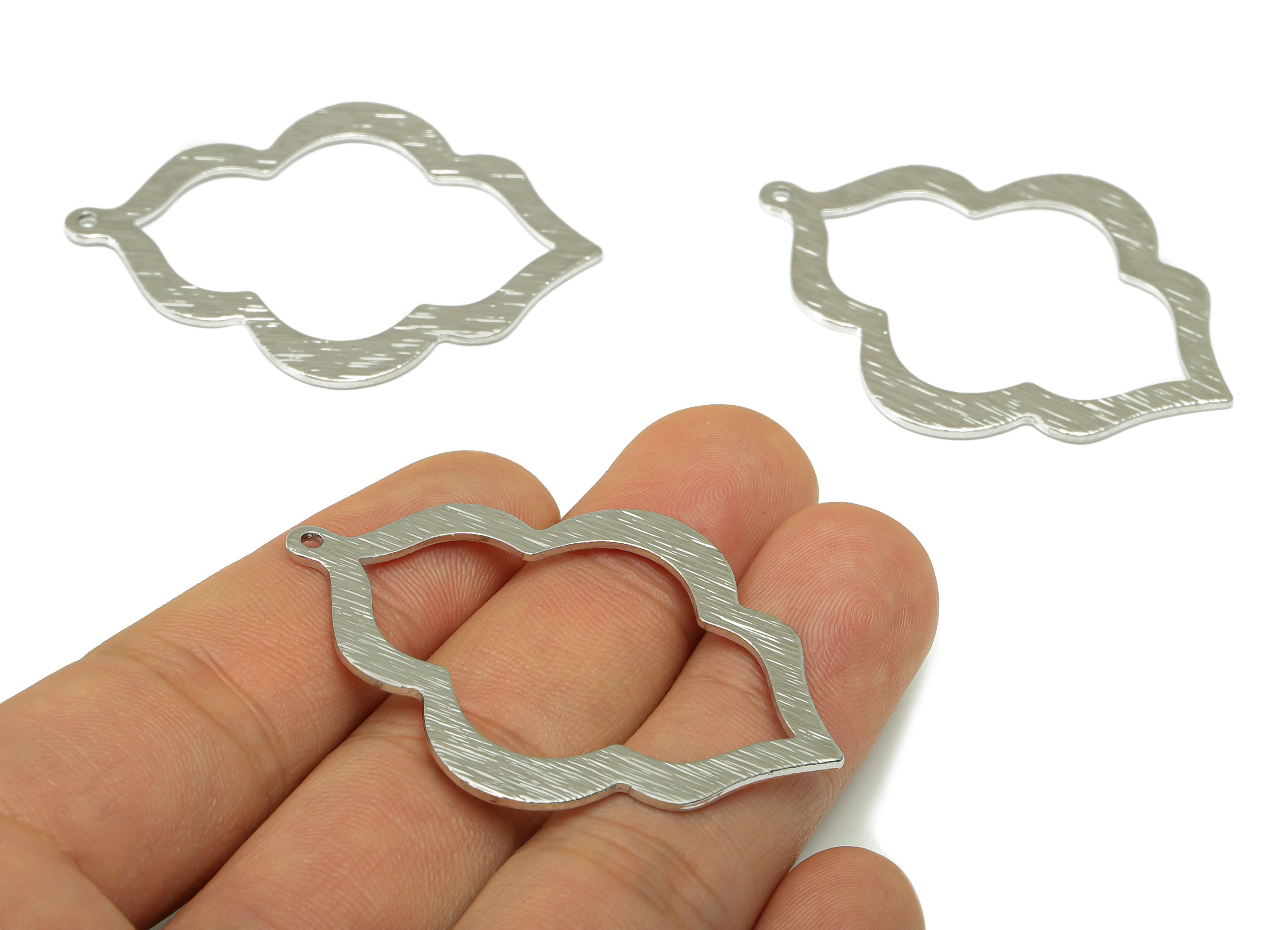 Brass Geometry Earring Charms - Brass Textured Geometry Pendant - Earring Findings - Silver Tone Plated Brass - 49.23x38.14x1.02mm - PP1836S - DOMEDBAZAAR