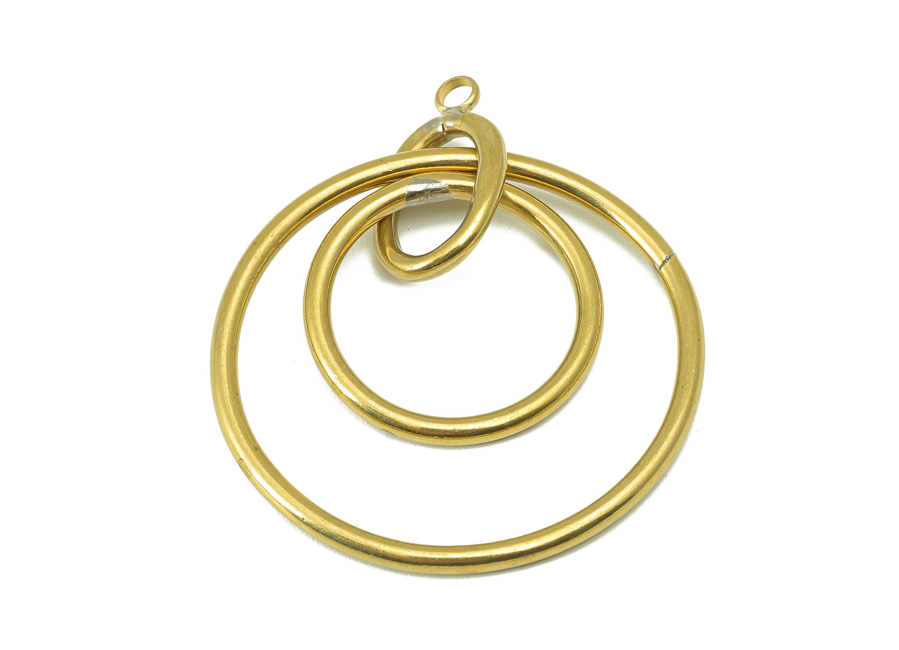 Brass Round Earring Charms - Raw Brass Ellipse Pendant - Double Circle Links Charms - For Necklace - 48.47x 34.94 x 1.97mm - PP8286 - DOMEDBAZAAR
