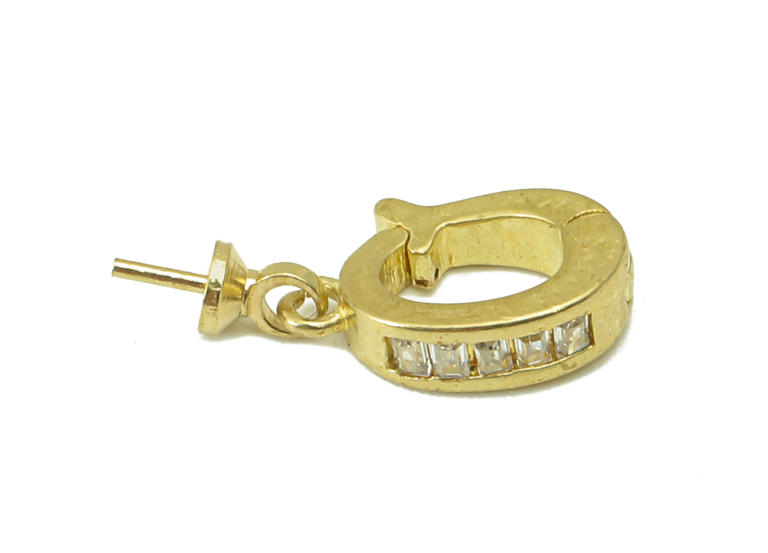 Brass Hoop Clasp - Raw Brass Cubic Zirconia Clasp - Brass CZ Clasp For Pearl - For Necklace - 15.43 x 6.25 x 1.26mm - PP8261 - DOMEDBAZAAR