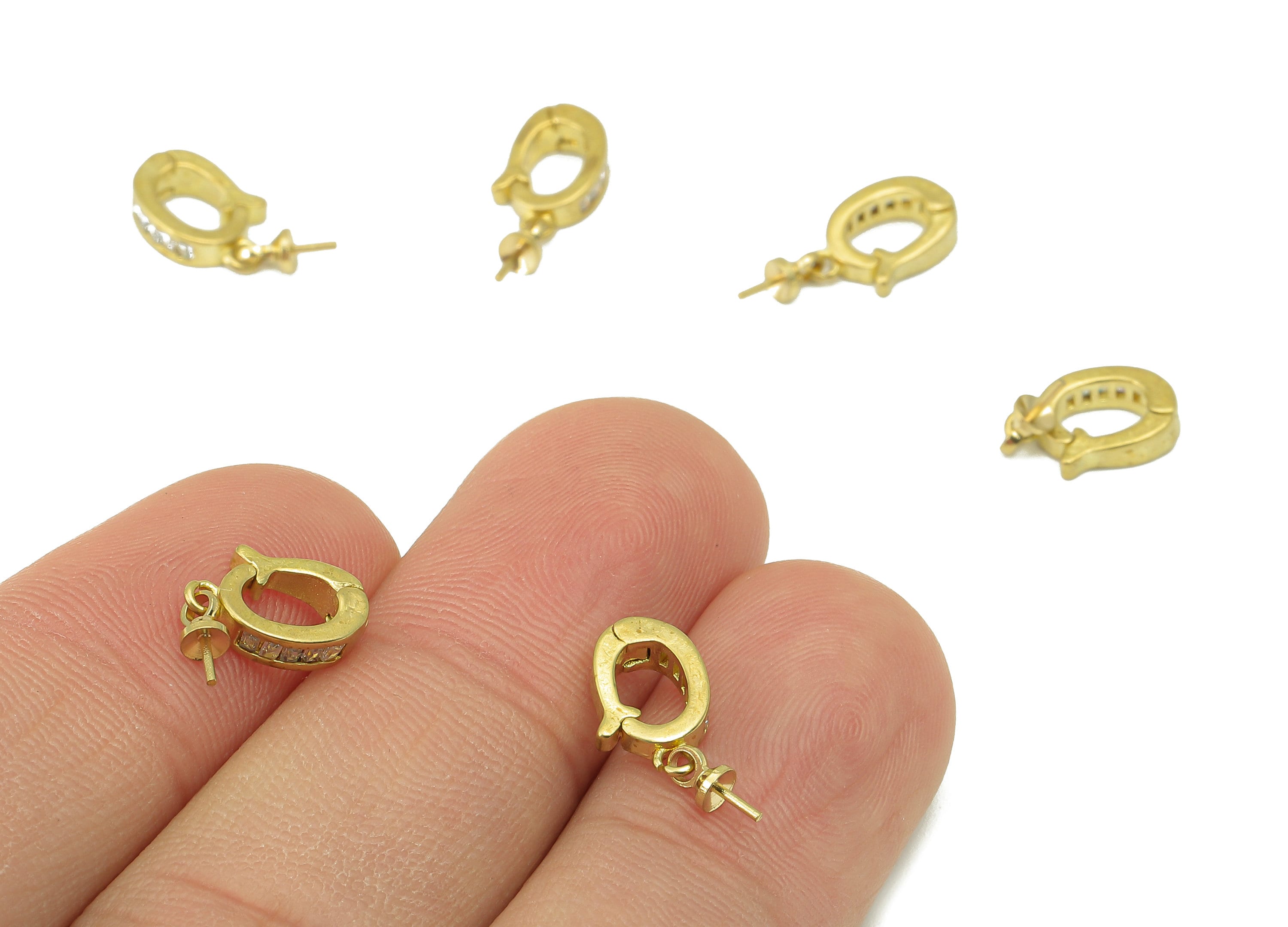 Brass Hoop Clasp - Raw Brass Cubic Zirconia Clasp - Brass CZ Clasp For Pearl - For Necklace - 15.43 x 6.25 x 1.26mm - PP8261 - DOMEDBAZAAR
