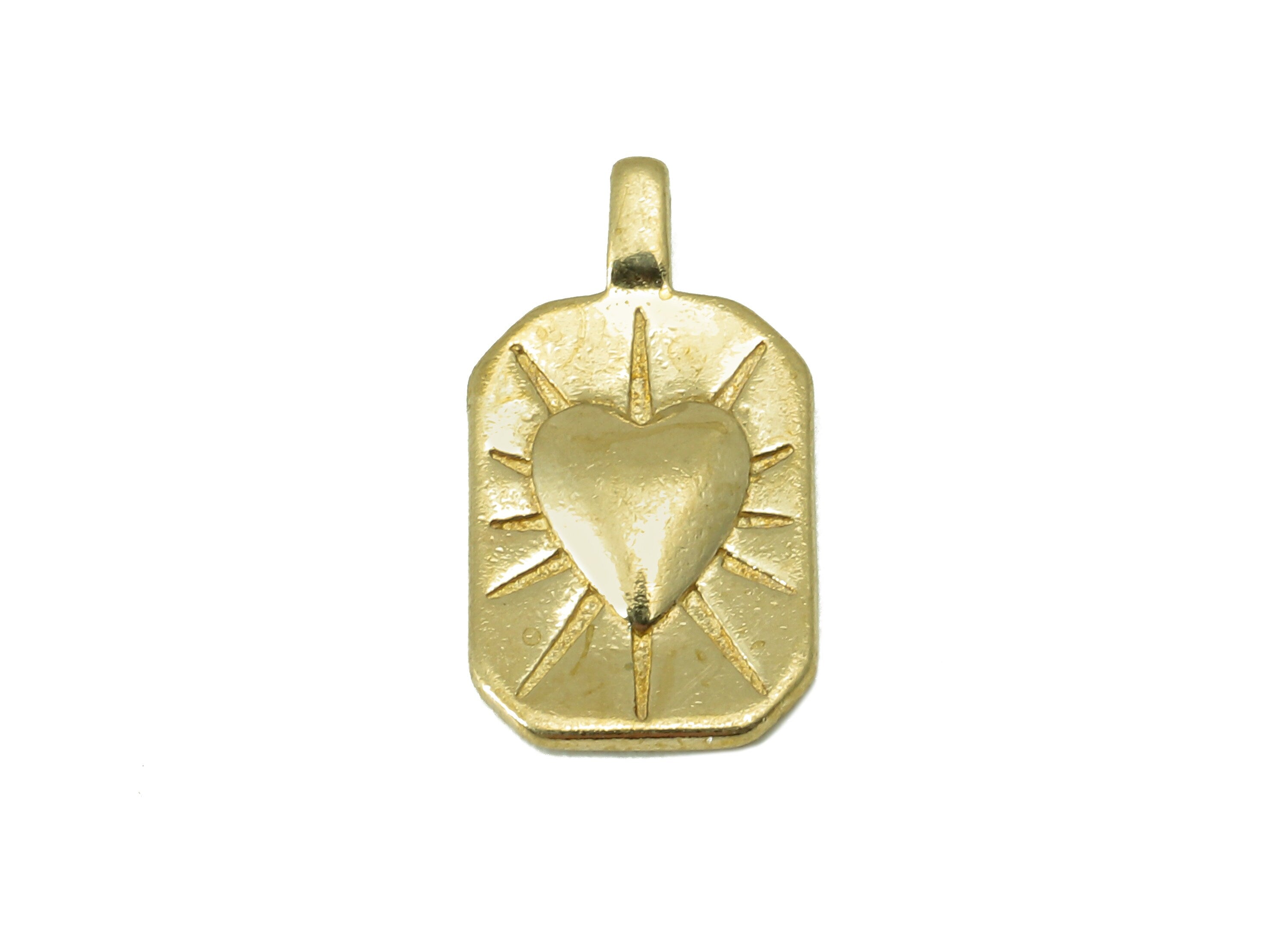 Brass Oval Rectangular Earring Charm - Raw Brass Heart Pendant - Antique Looking Heart Charm - For Necklaces - 16x 8.6x 1.72mm - PP8328 - DOMEDBAZAAR