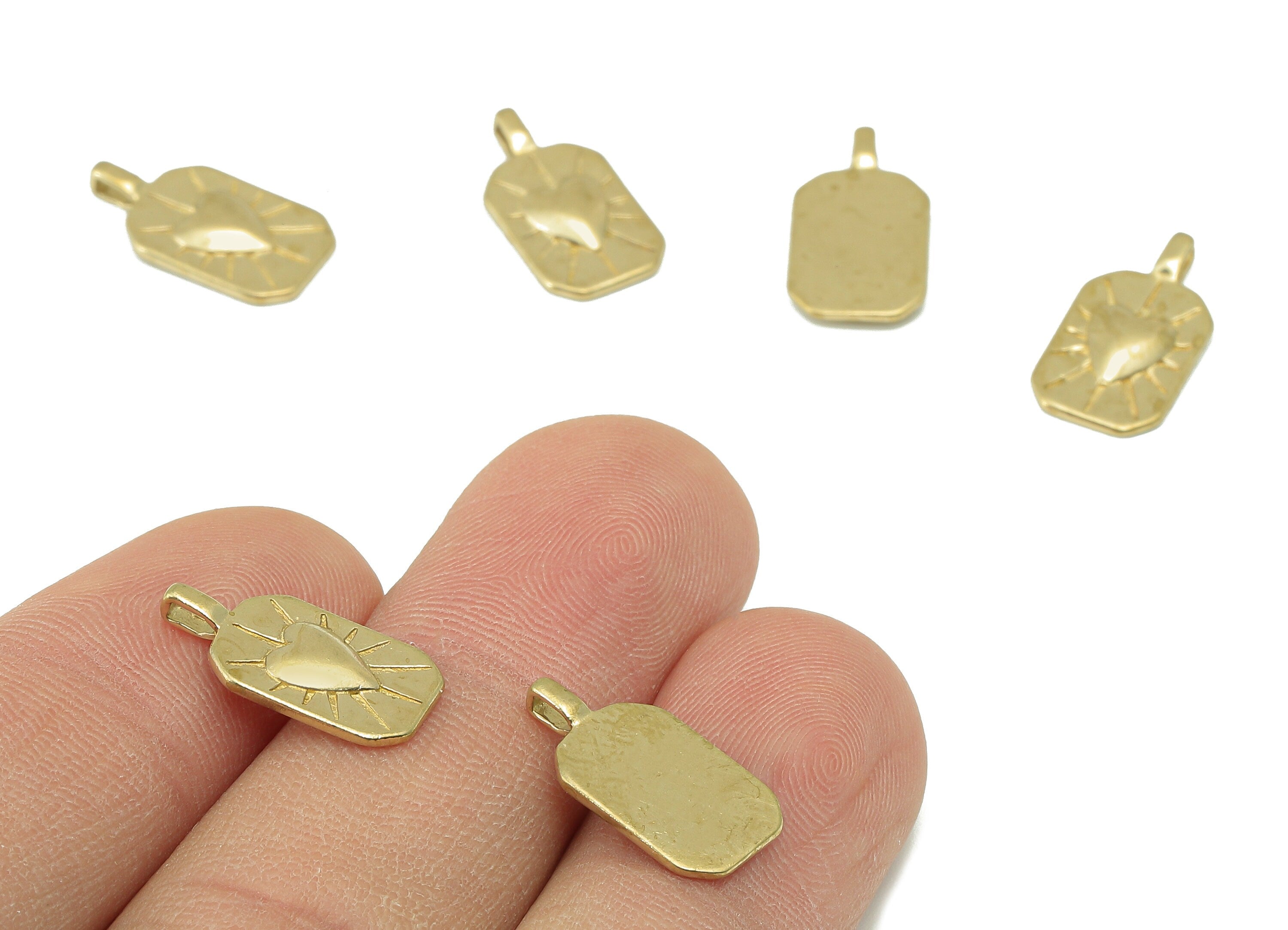 Brass Oval Rectangular Earring Charm - Raw Brass Heart Pendant - Antique Looking Heart Charm - For Necklaces - 16x 8.6x 1.72mm - PP8328 - DOMEDBAZAAR