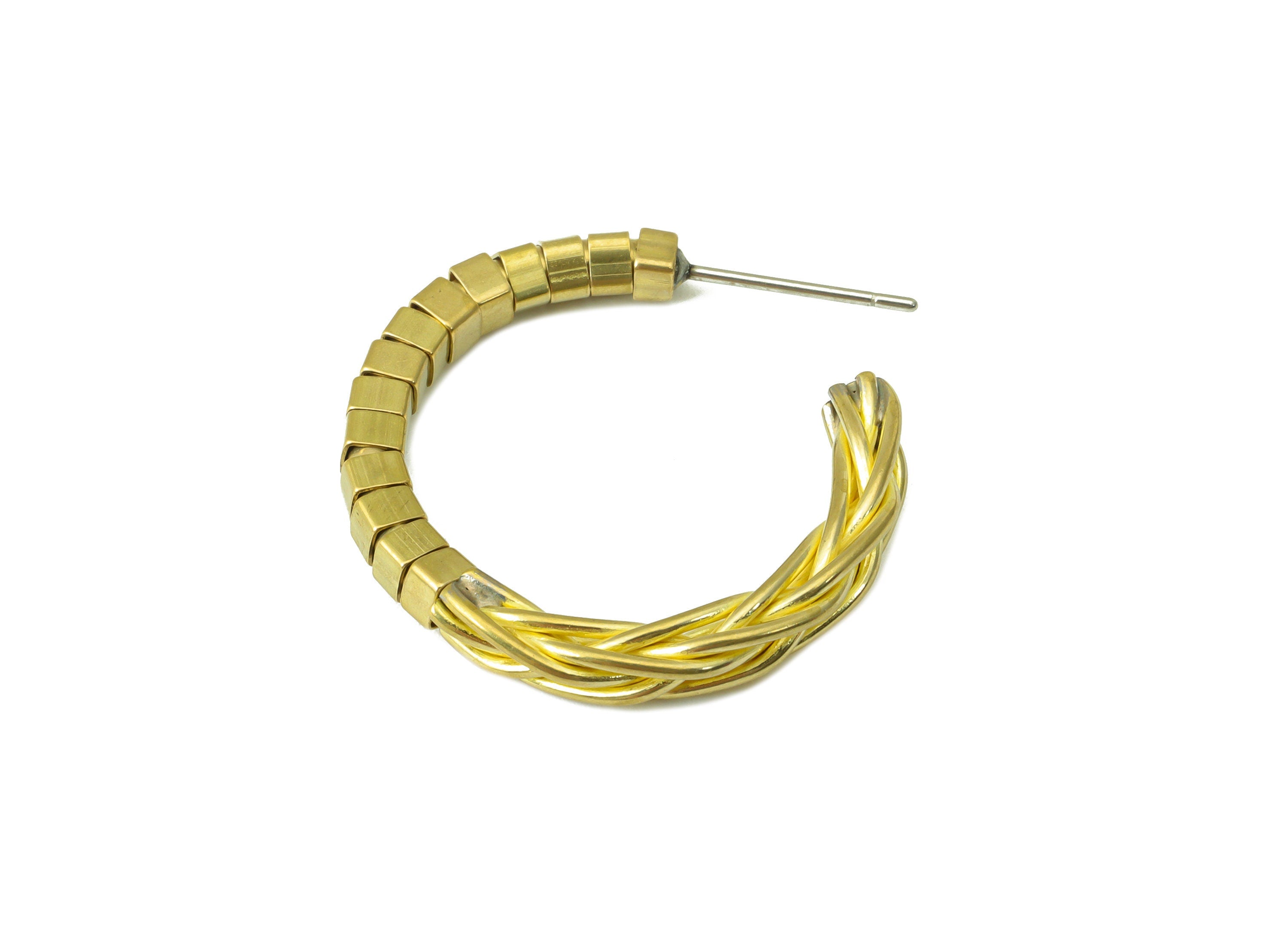 Brass Cube Beaded Hoop Earring - Raw Brass C Hoop Earring - Spliced Earrings - Brass Wire Earring Hoop - Jewelry Supplies - 22x19x2mm-PP8418 - DOMEDBAZAAR