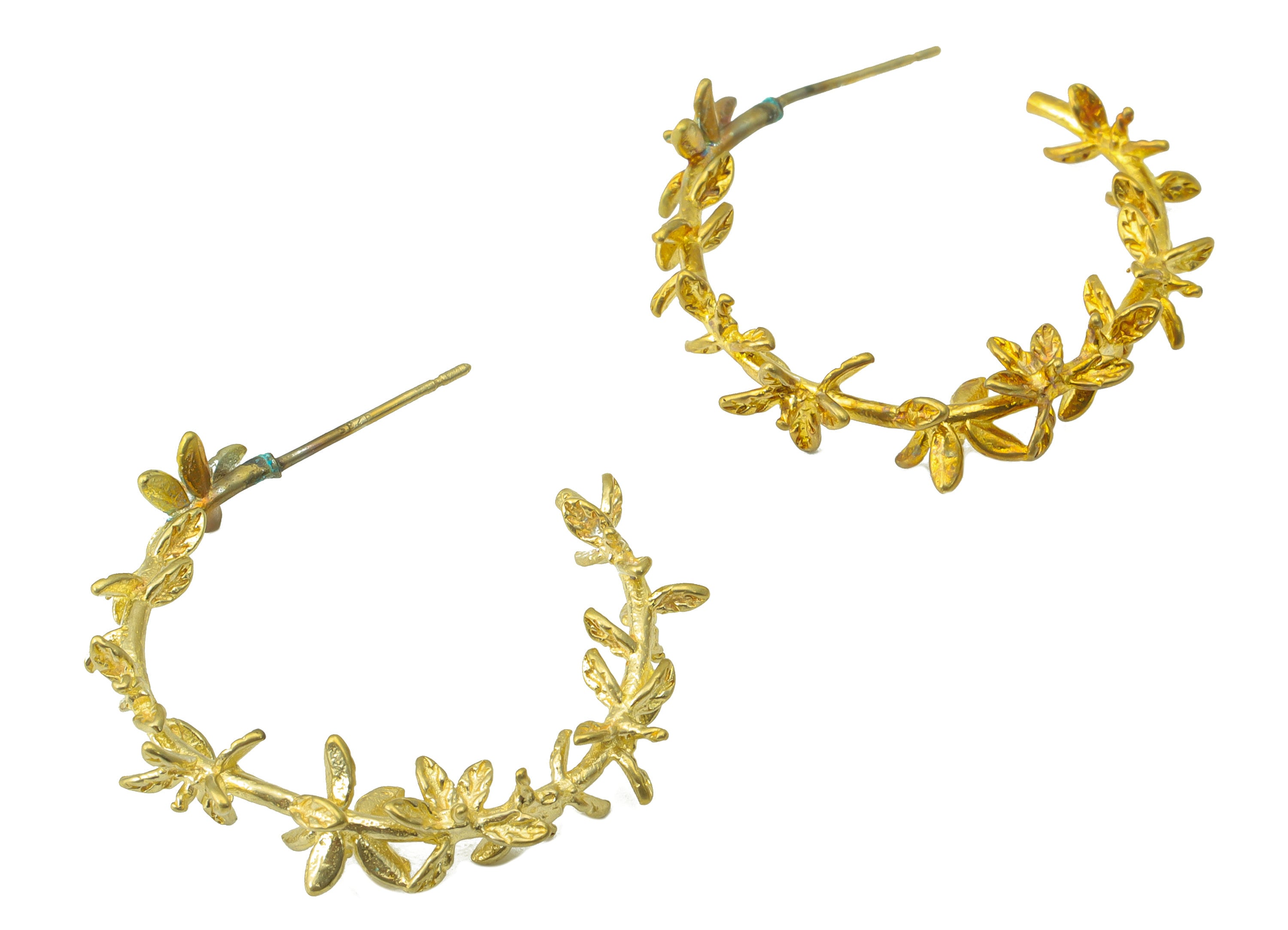 Brass Flower Earring Stud –Raw Brass C Hoop Stud - Branch Hoop Earring - Brass Leaf Earring Hoop -Jewelry Supplies - 30.93x34.1x5.8mm-PP8450 - DOMEDBAZAAR