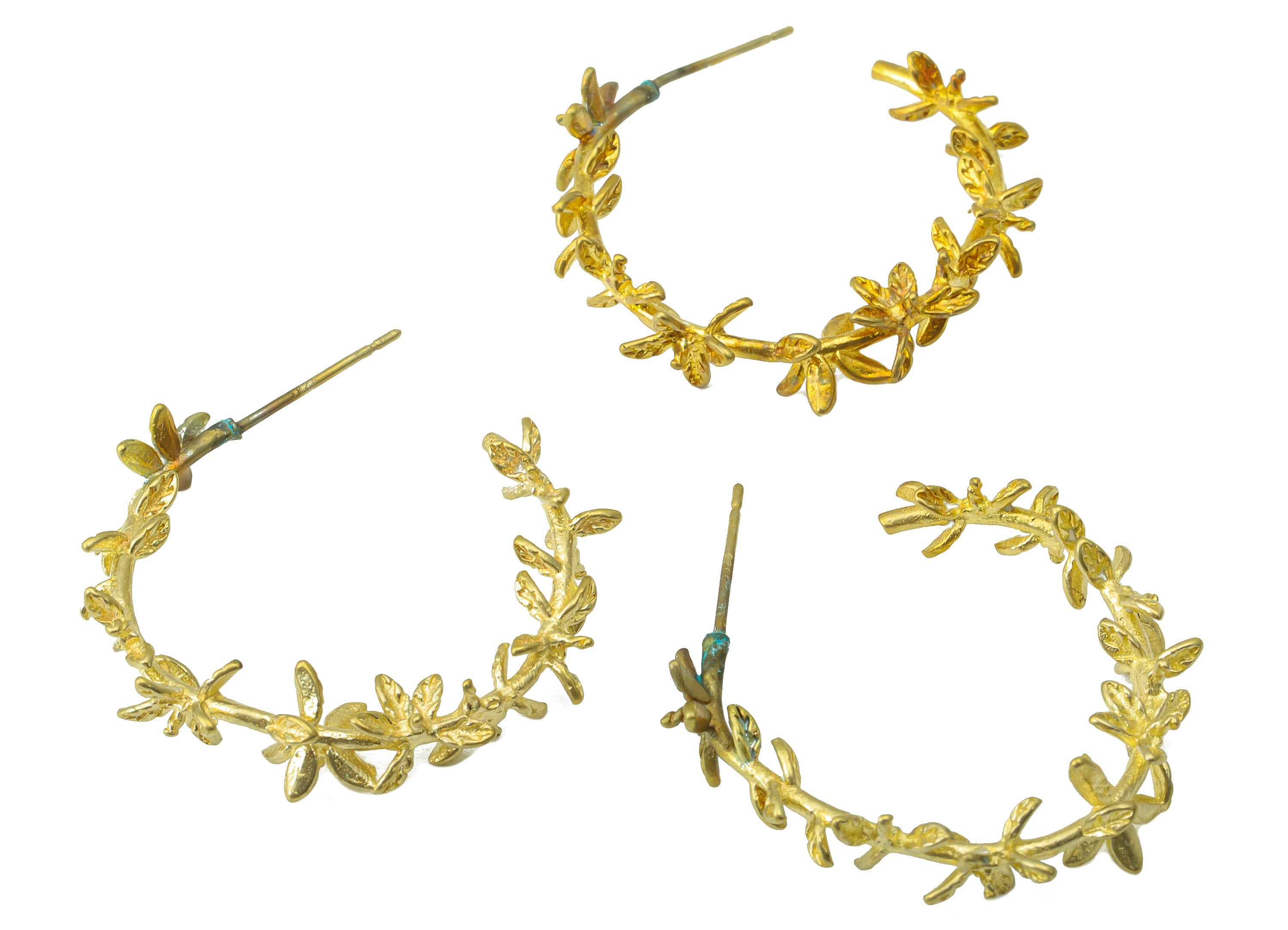 Brass Flower Earring Stud –Raw Brass C Hoop Stud - Branch Hoop Earring - Brass Leaf Earring Hoop -Jewelry Supplies - 30.93x34.1x5.8mm-PP8450 - DOMEDBAZAAR