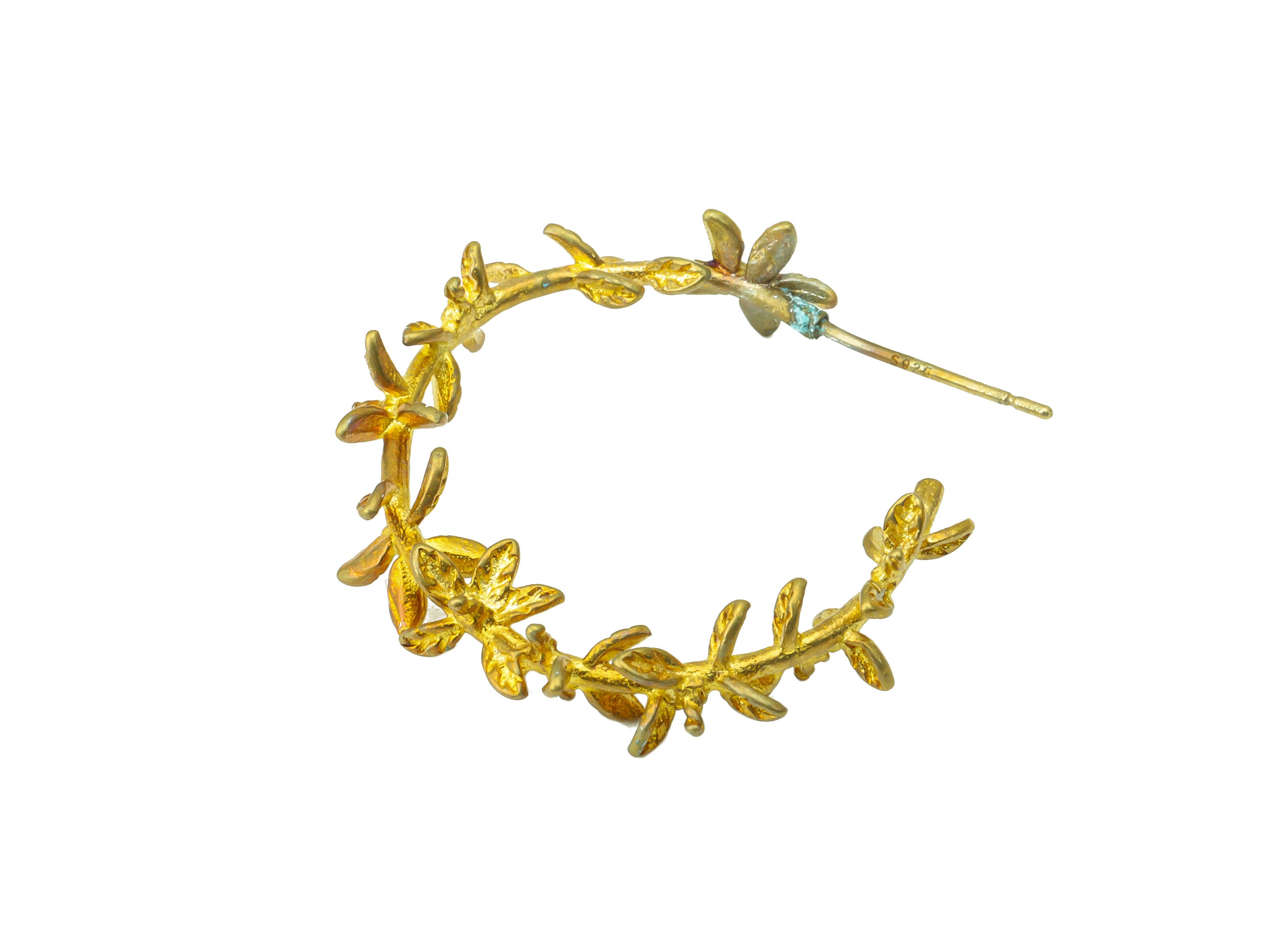 Brass Flower Earring Stud –Raw Brass C Hoop Stud - Branch Hoop Earring - Brass Leaf Earring Hoop -Jewelry Supplies - 30.93x34.1x5.8mm-PP8450 - DOMEDBAZAAR