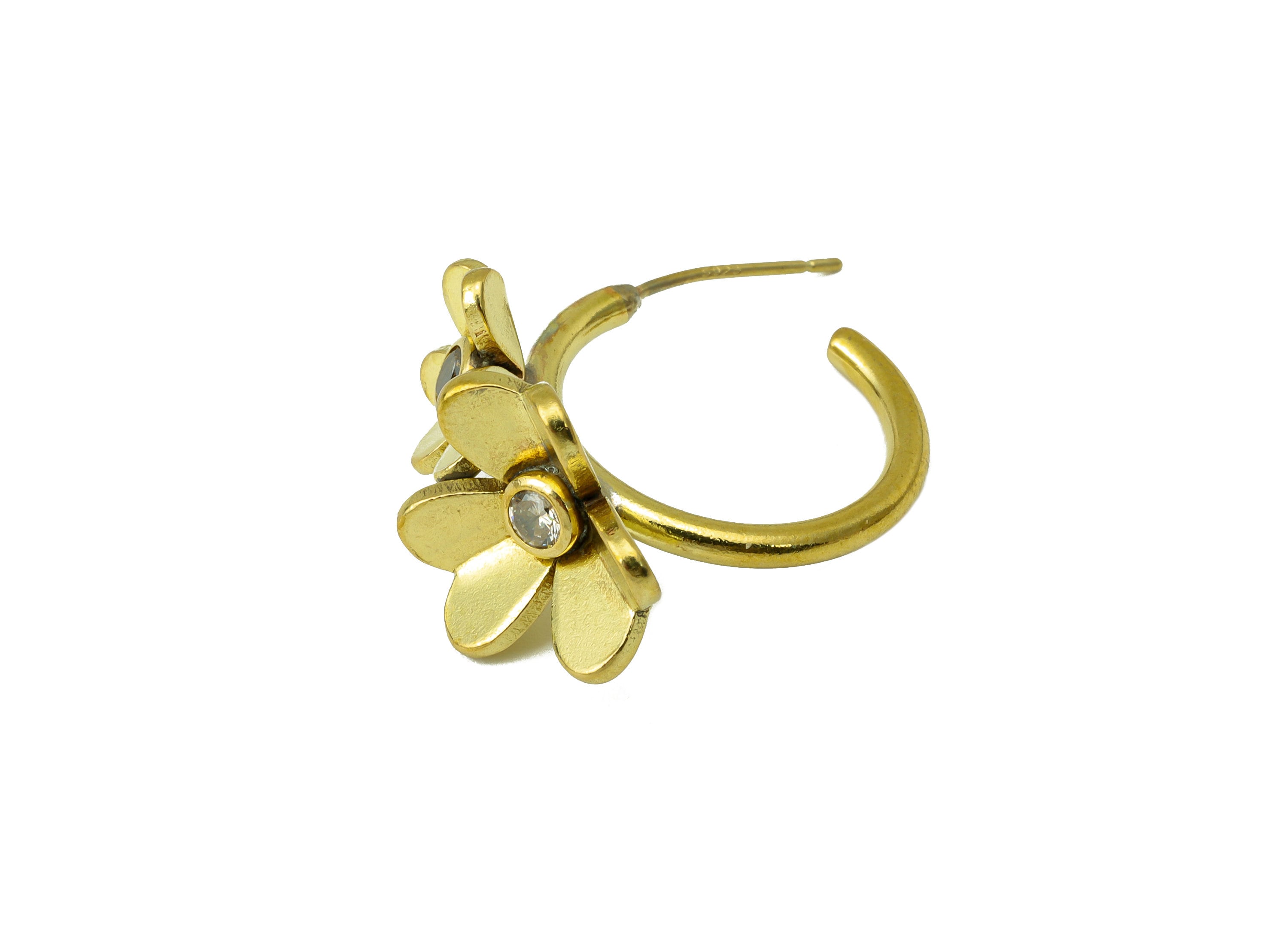 Brass Flowers Hoop Earring –Raw Brass Daisy Stud - Cubic Zircon Flower Stud - Brass Earring Hoop -Jewelry Supplies - 23.9x27.4x5.7mm-PP8417 - DOMEDBAZAAR