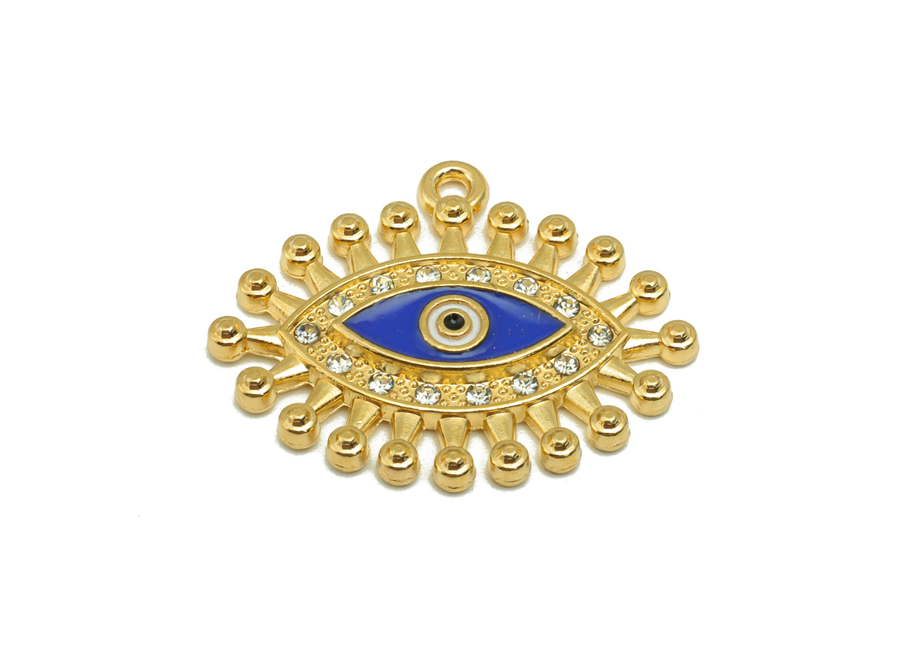 Brass Eye Earring Charms - Raw Brass Enamel Cubic Zirconia Pendant - Brass Eye Pendant - Jewelry Making Supplies - 9.7x9.95x2.69mm - PP8394 - DOMEDBAZAAR