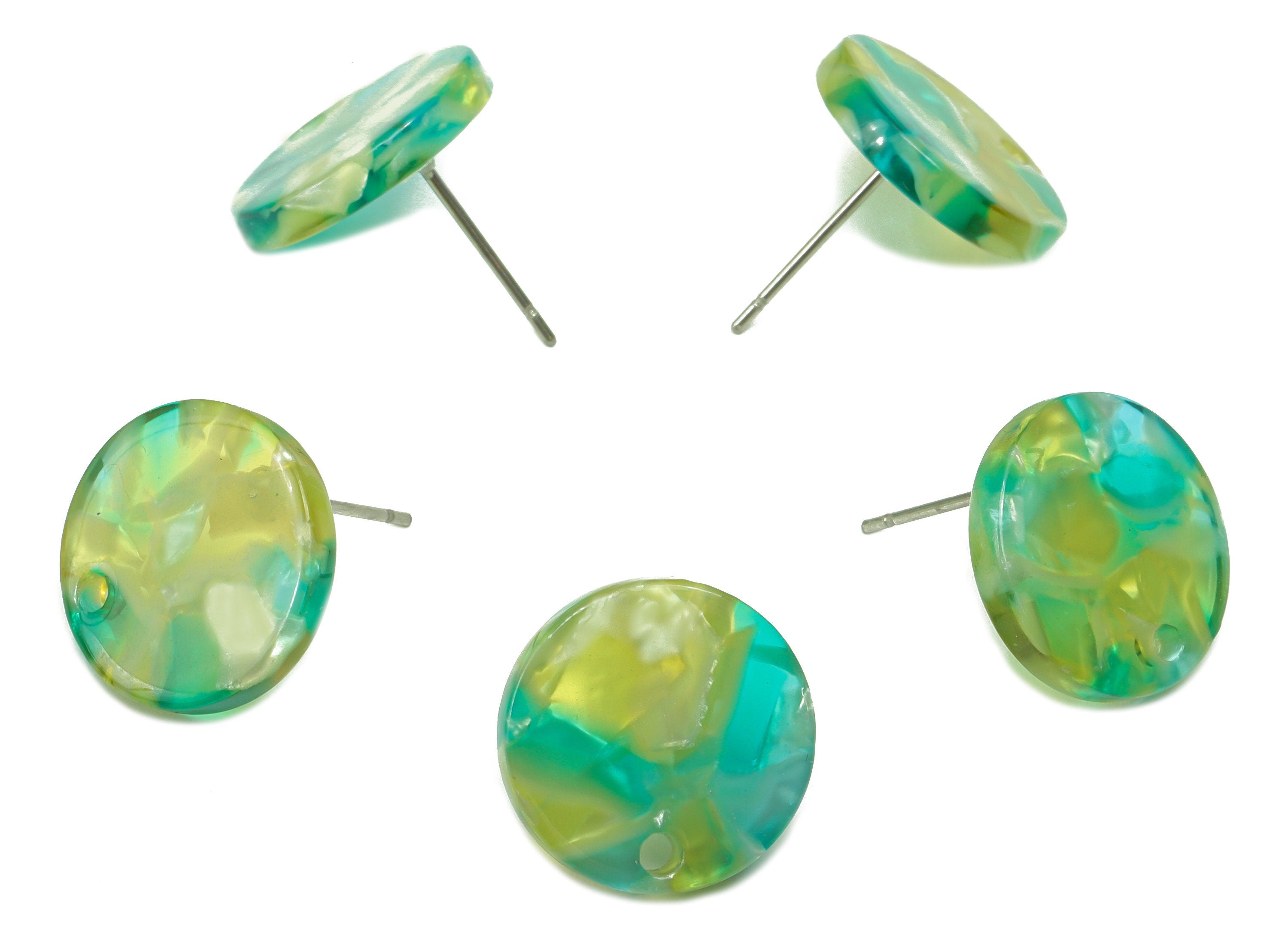 Acetate Rainbow Earring Stud - Acetate Round Earring Post - Circle Earring Stud Findings - Color Code: A92 - 14.6x14.6x2.28mm - AC1385-A92 - DOMEDBAZAAR