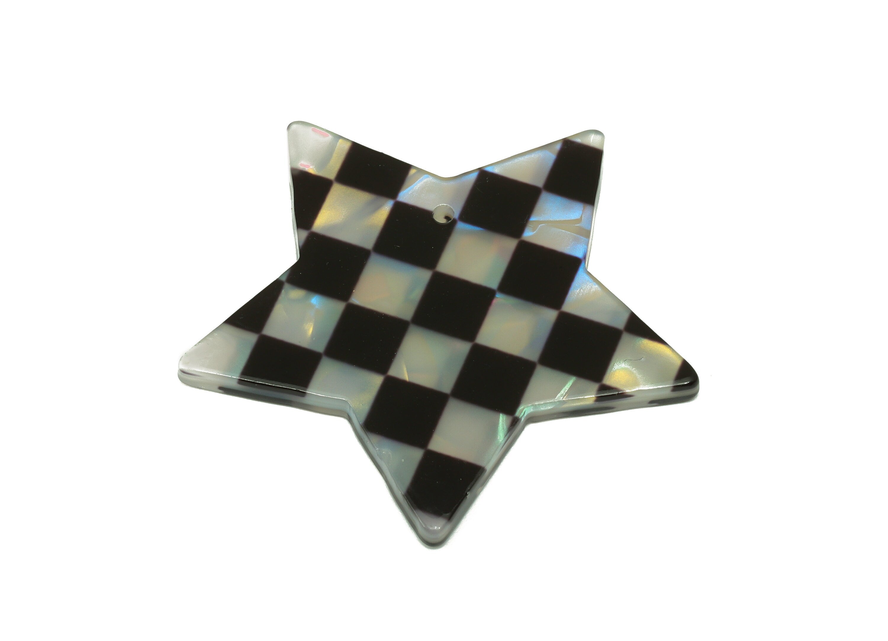 Acetates Star Earring Charms - Acetate Star Checkerboard laser Pendant - Jewelry Supplies - Color Code: A875- 40x39.99x 2.46mm - AC2551-A875 - DOMEDBAZAAR