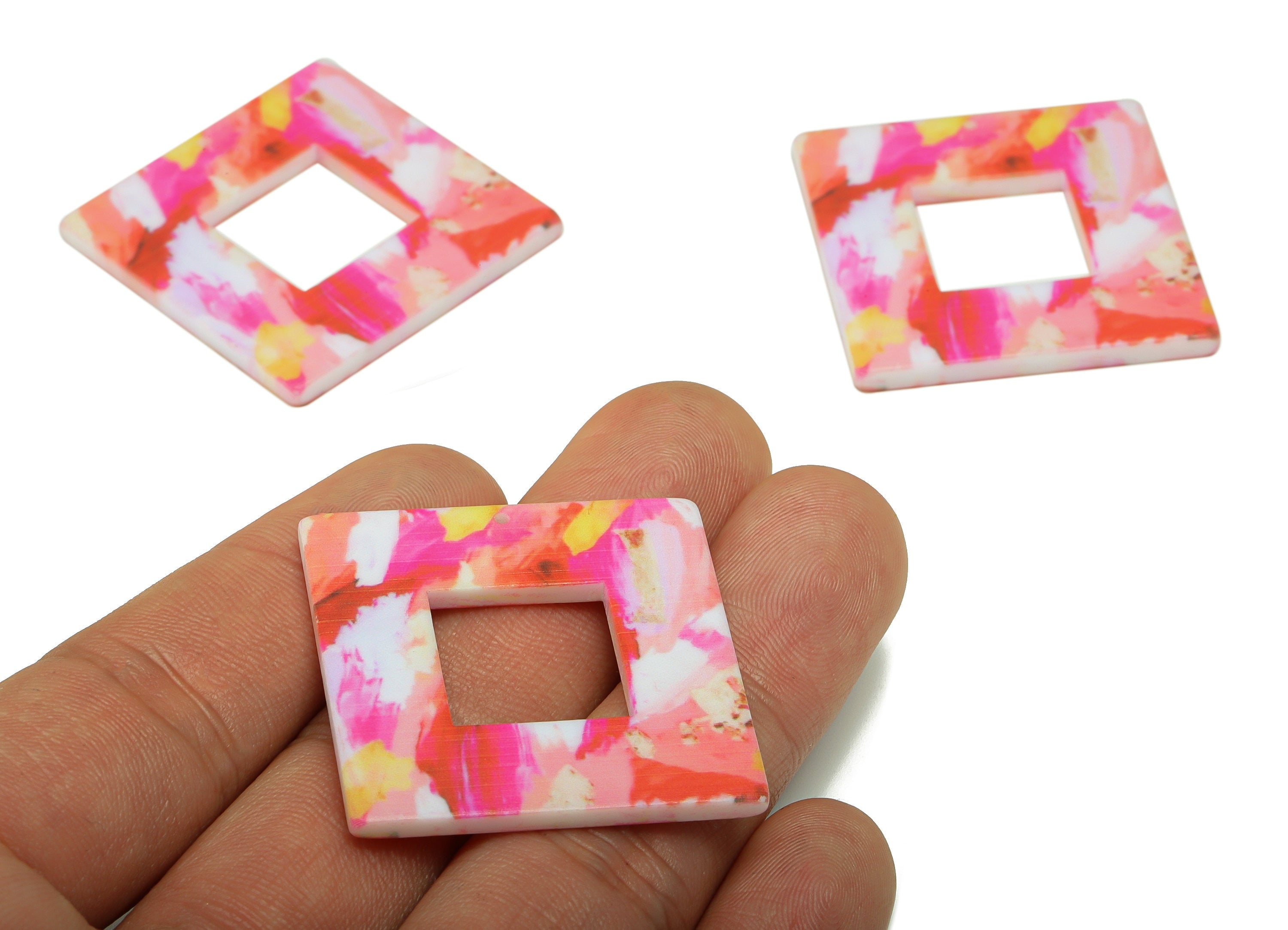 Acrylic Square Earring Charm - Acrylic Rainbow Square Pendant with Hole -Charm for Necklace- Code Color: B13 -34.54x34.5x3.05mm - AC2568-B13 - DOMEDBAZAAR