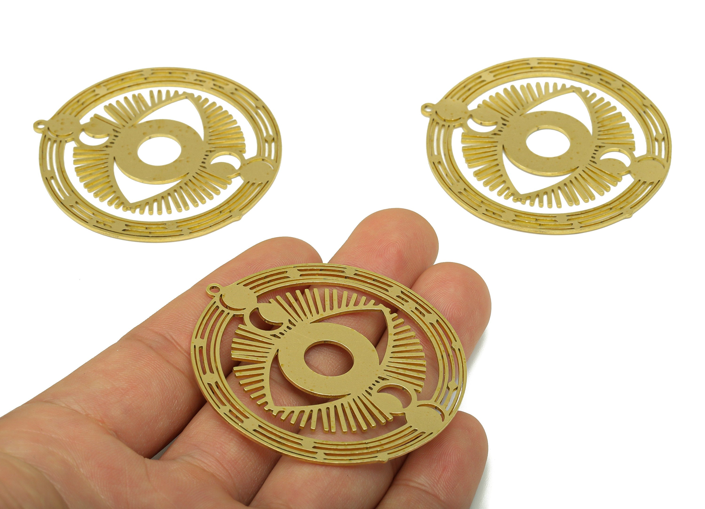 Brass Round Earring - Brass Eye Moon Laser Cut Pendant - Brass Crescent Earring Charm- For Necklace -For Pendant- 54.97x51.78x0.8mm - PP8513 - DOMEDBAZAAR