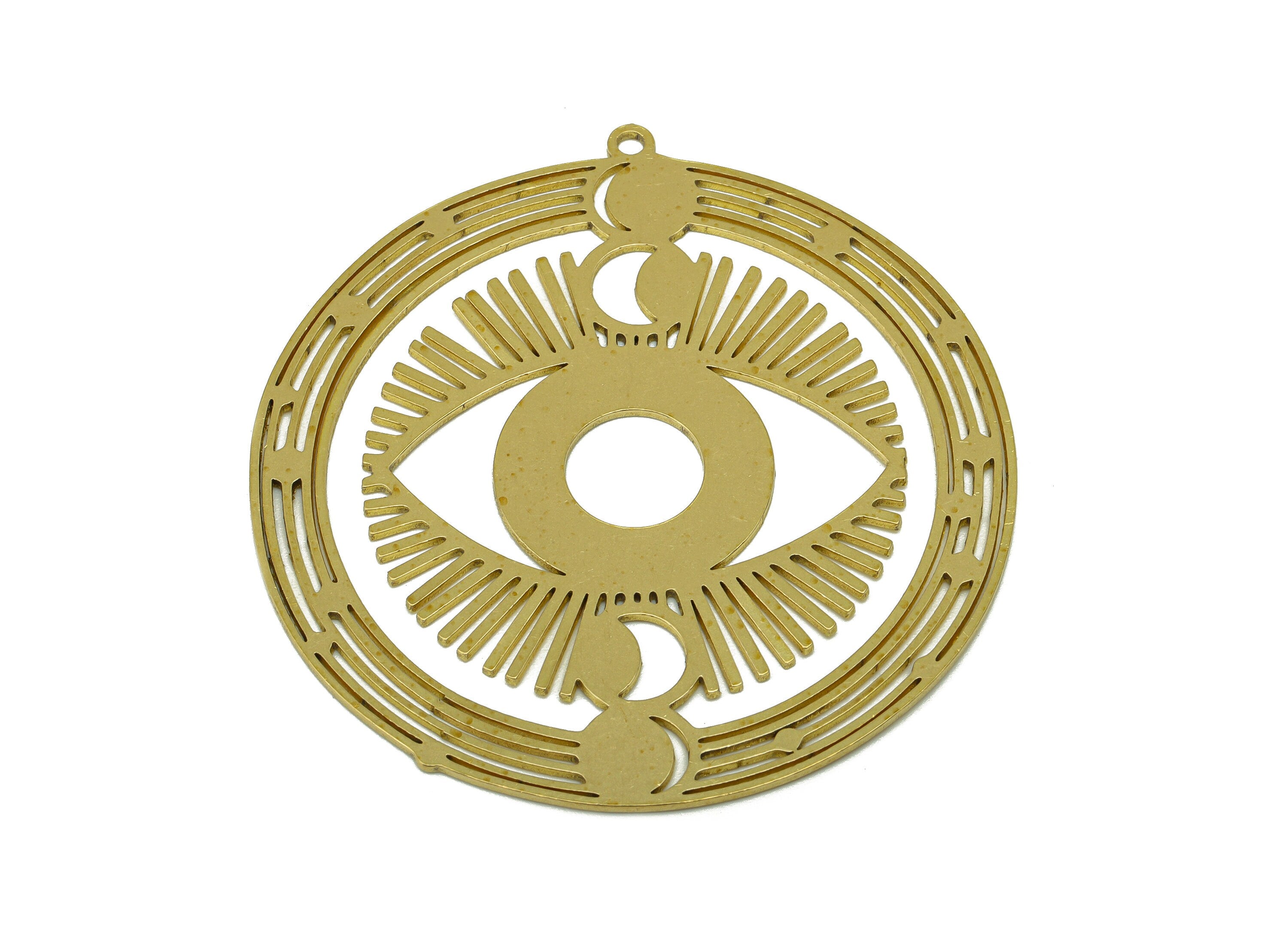 Brass Round Earring - Brass Eye Moon Laser Cut Pendant - Brass Crescent Earring Charm- For Necklace -For Pendant- 54.97x51.78x0.8mm - PP8513 - DOMEDBAZAAR