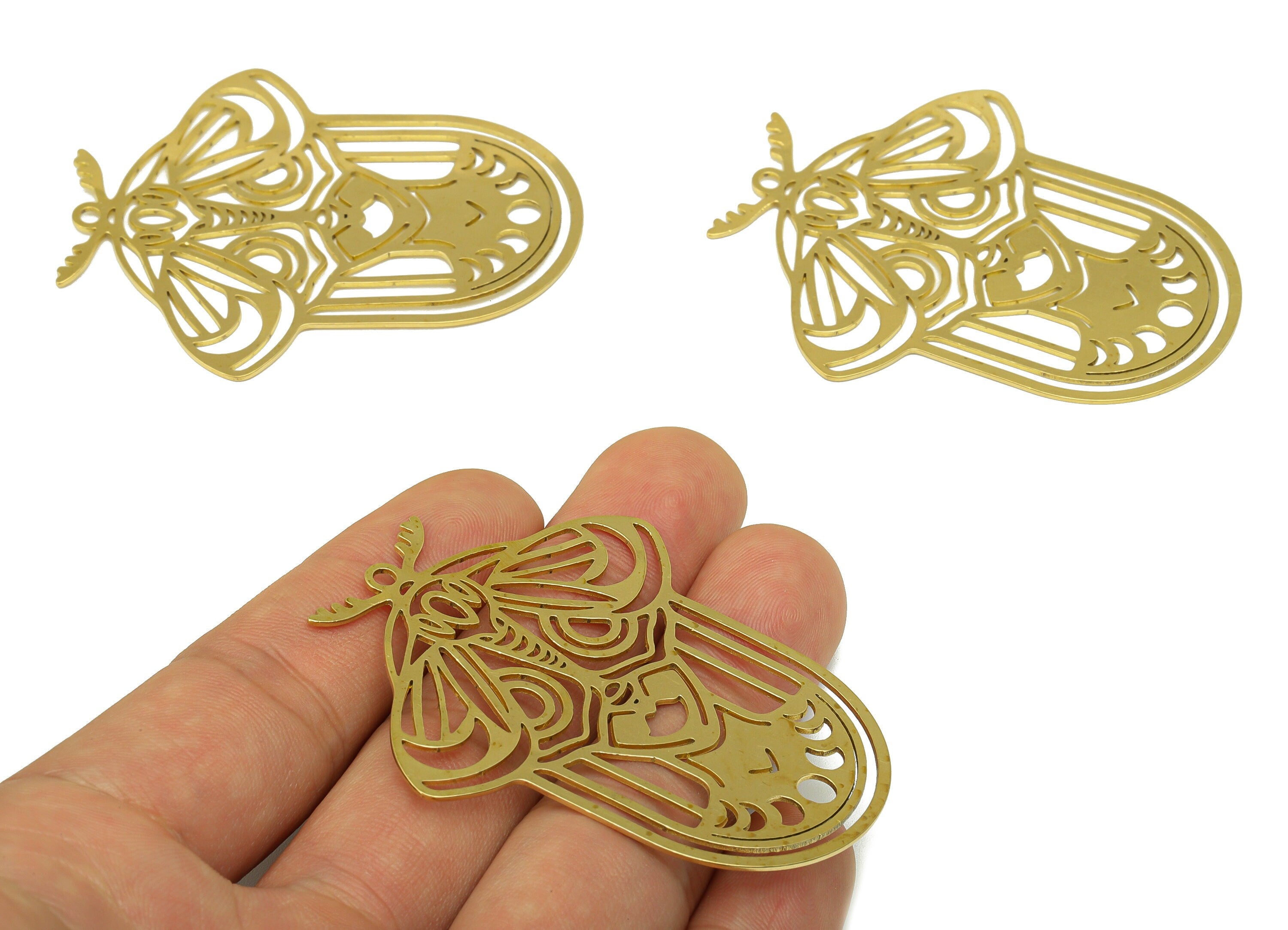 Brass Moth Charm - Brass Insect Laser Cut Pendant - Brass Animal Earring Charm -Phases of The Moon - For Pendant -60x 49.48 x0.67mm - PP8519 - DOMEDBAZAAR