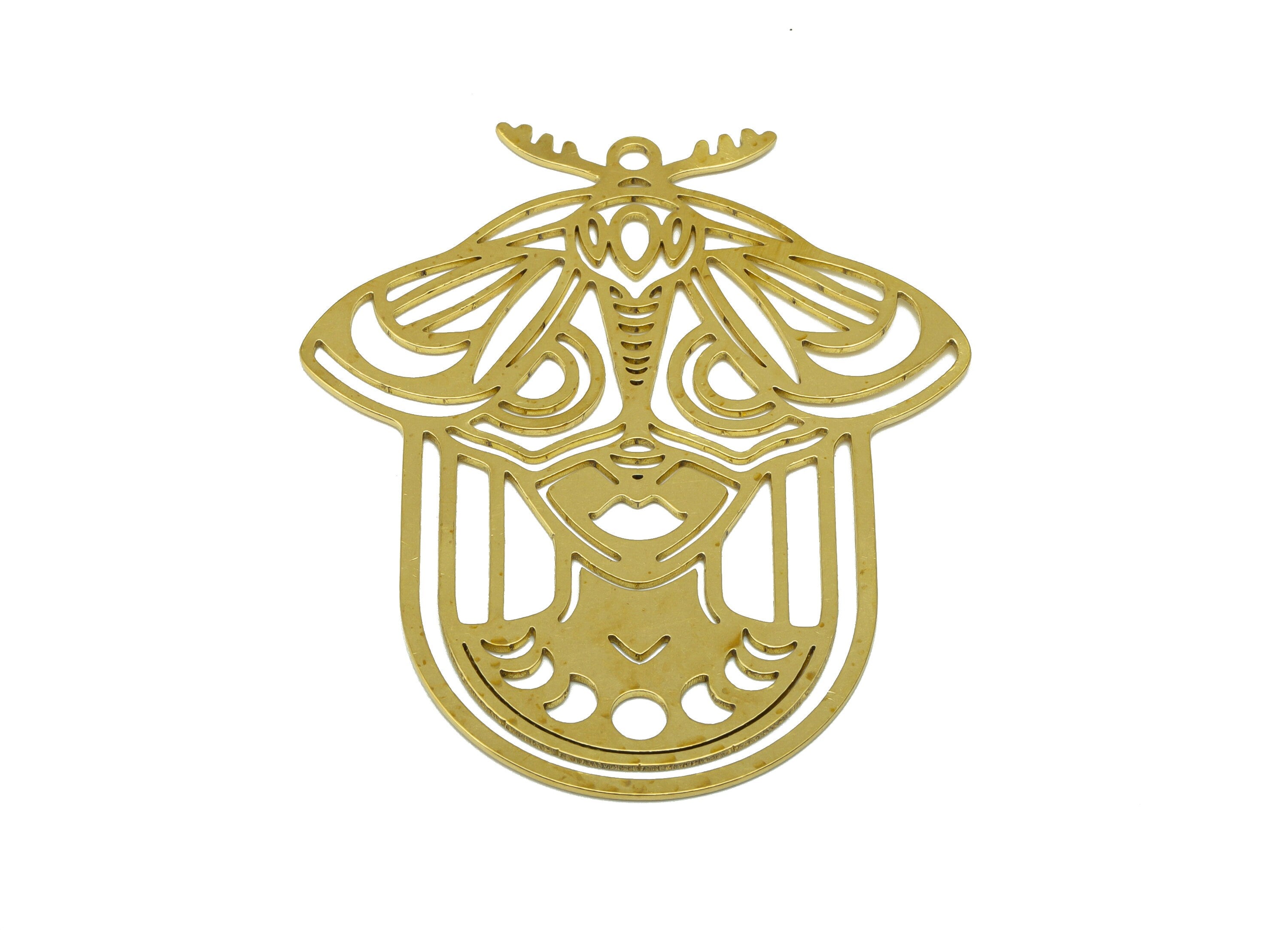 Brass Moth Charm - Brass Insect Laser Cut Pendant - Brass Animal Earring Charm -Phases of The Moon - For Pendant -60x 49.48 x0.67mm - PP8519 - DOMEDBAZAAR