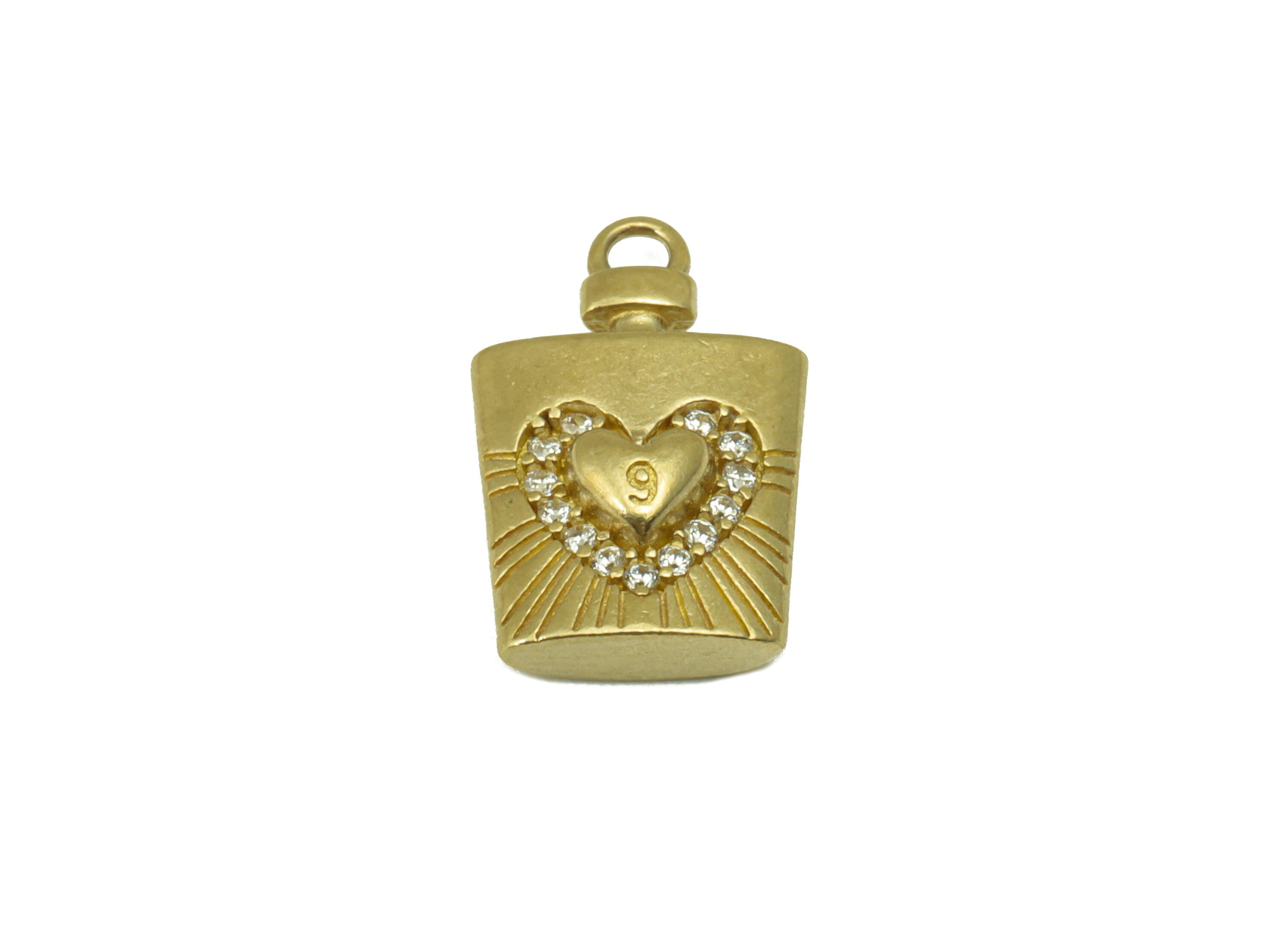 Brass Flagon Charm - Raw Brass Perfume Bottle CZ Pendant - Brass Cubic Zirconia Earring Charm - For Necklace -15.35 x 9.81x 3.02mm - PP8528 - DOMEDBAZAAR
