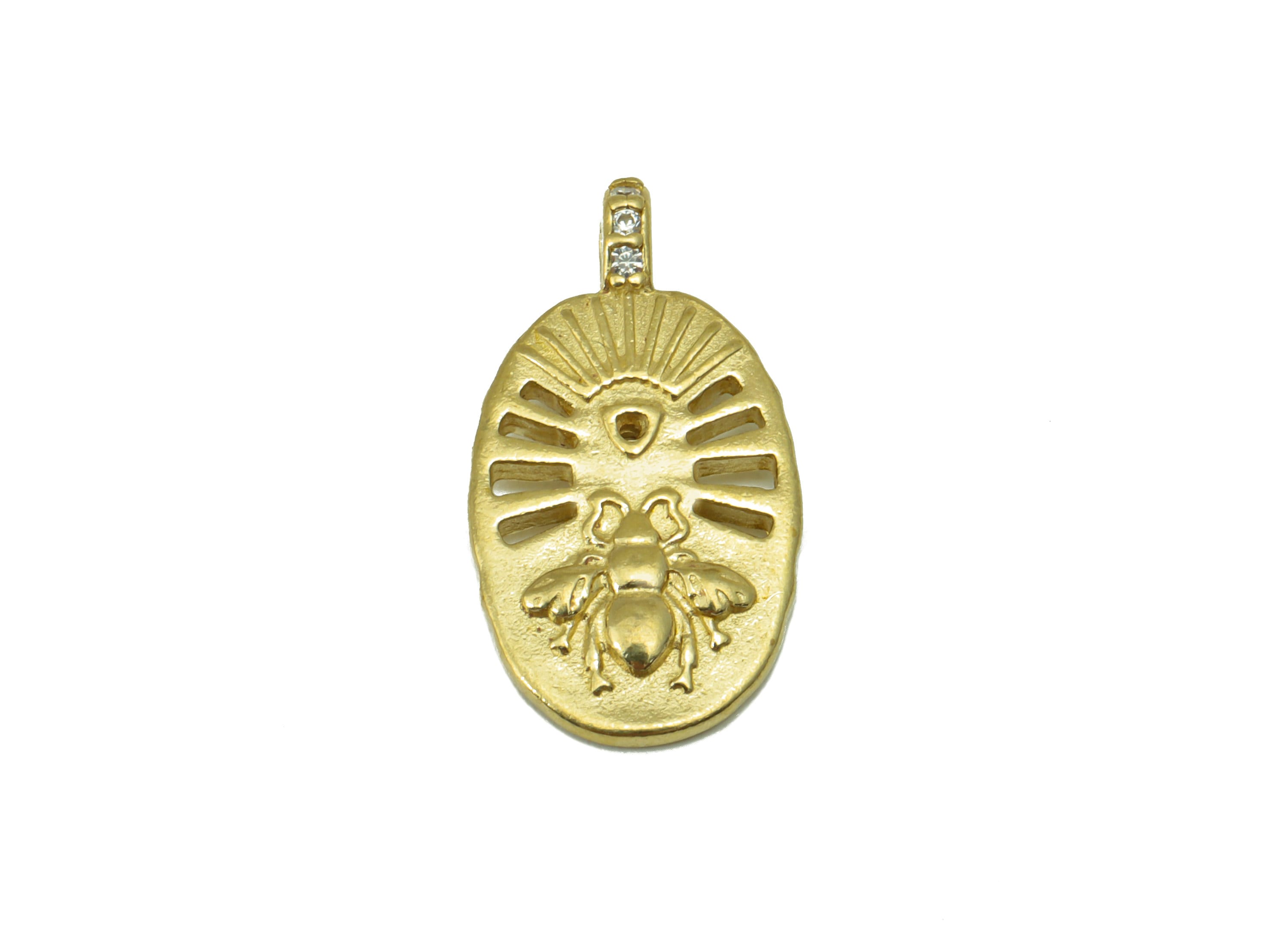 Brass Fly Charm - Raw Brass Fly CZ Oval Pendant - Brass Cubic Zirconia Animal Earring Charm - For Necklace -21.78 x 11.63 x 1.7mm - PP8530 - DOMEDBAZAAR