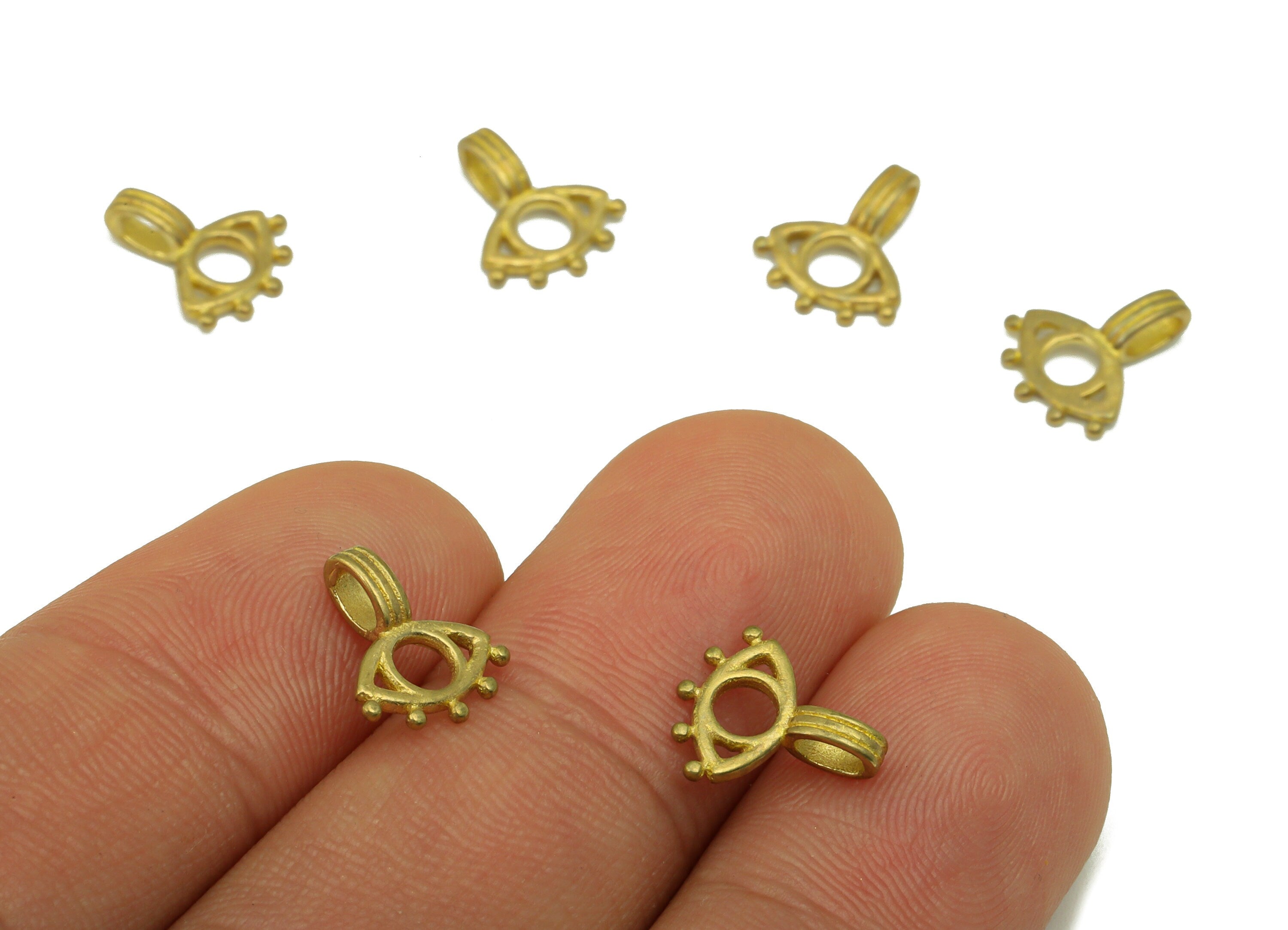 Brass Eye Earring Charm - Raw Brass Mini Eye Pendant - Semi Earring Charm - For Necklace - 11.11 x 9.59 x 0.89mm - PP8539 - DOMEDBAZAAR