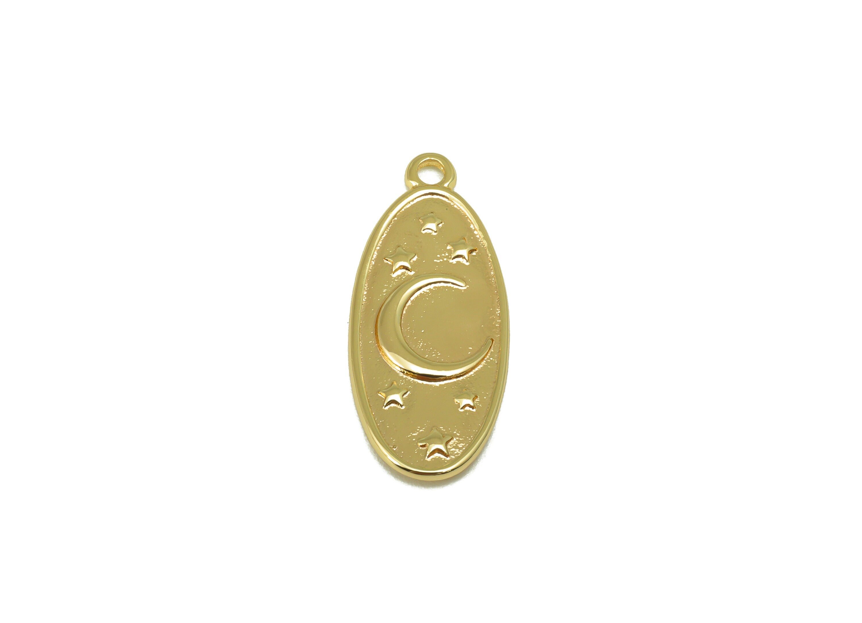 Brass Ellipse Earring Charm - Brass Crescent Night Sky Charm - Oval Moon Star Pendant- For Necklace - 18K Real Gold Plated-24x10x1mm-RGP6533 - DOMEDBAZAAR