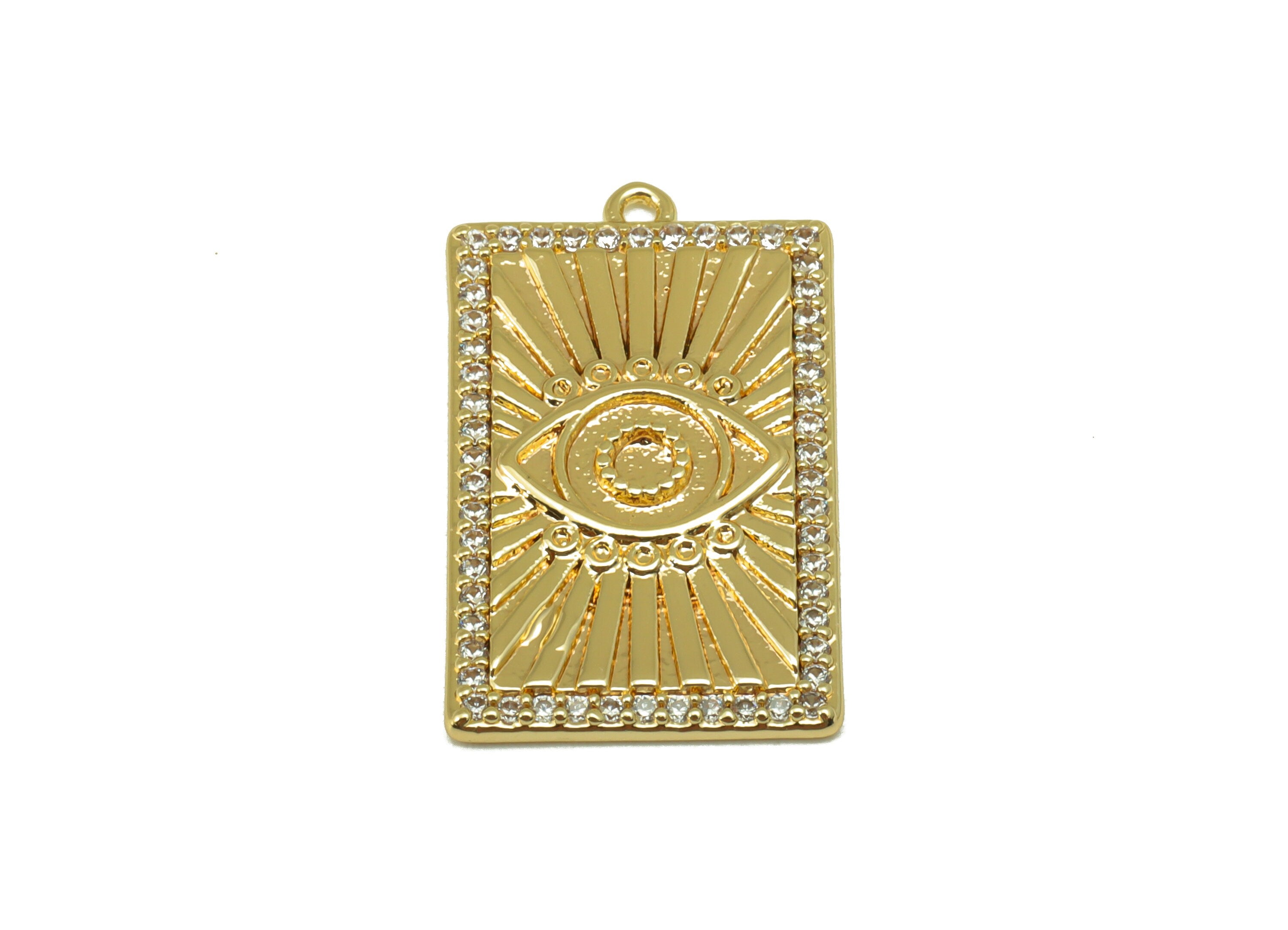 Brass Rectangle Earring Charm - Cubic Zircon Eyelash Charm -Textured Dot CZ Pendant- For Necklace -18K Real Gold Plated-22x13x1.8mm- RGP6545 - DOMEDBAZAAR