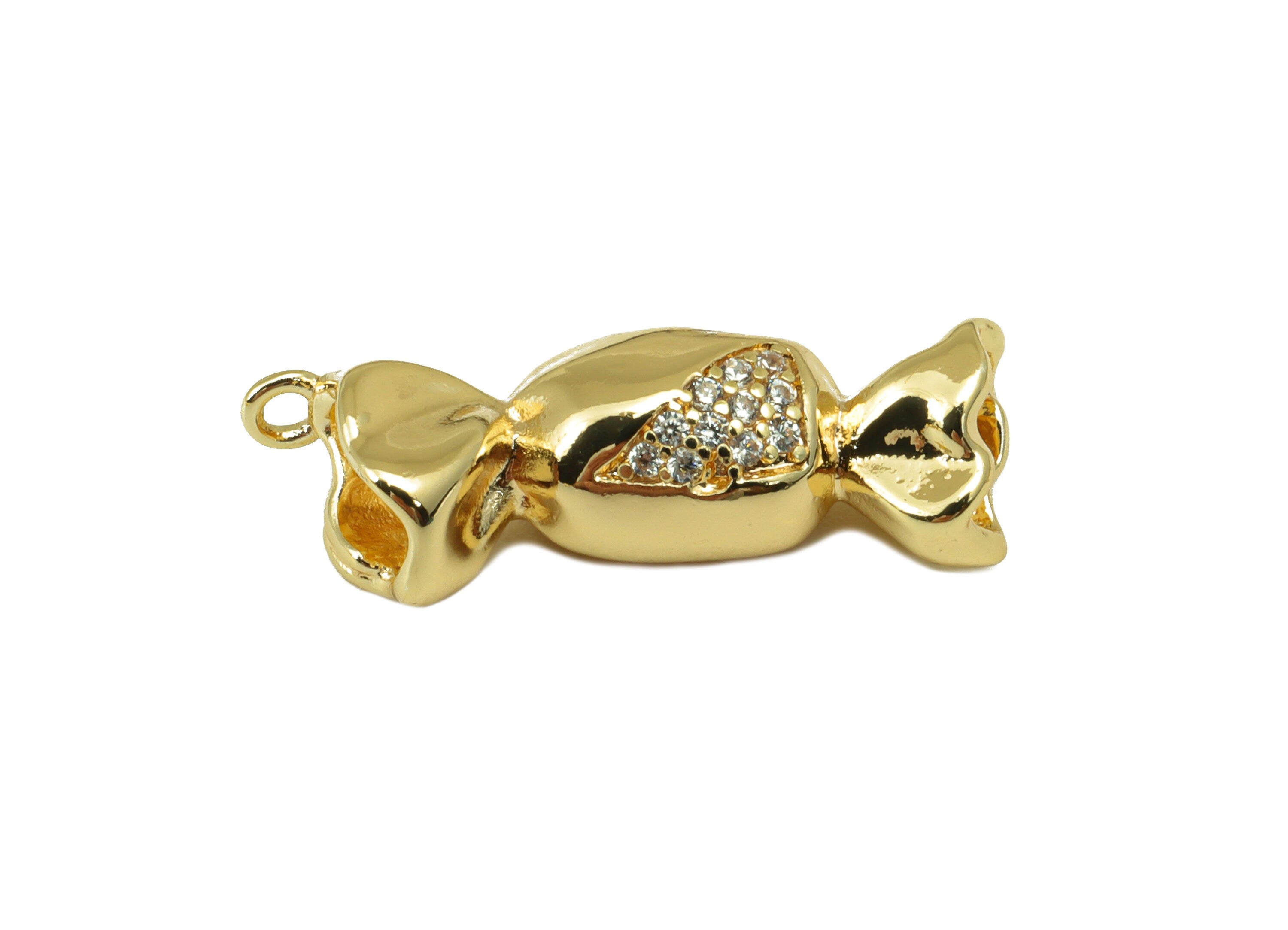 Brass Candy Earring Charm - Candy Cubic Zircon Eye Charm - Gold Candy CZ Pendant - For Necklace - 18K Real Gold Plated - 22x8x5mm - RGP6557 - DOMEDBAZAAR