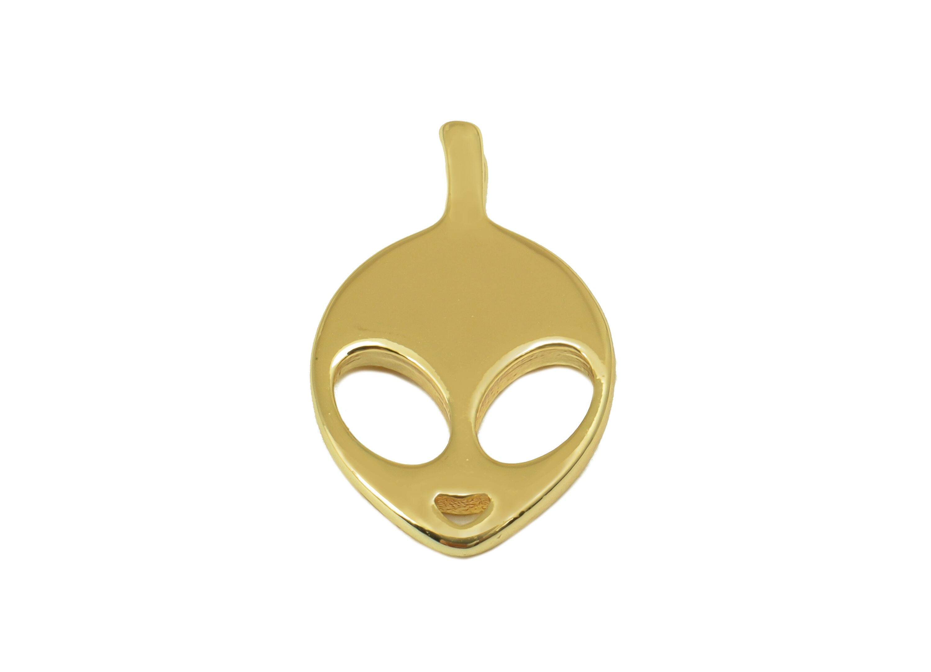 Brass Alien Earring Charm - Mini Alien Earring Charm - Gold Grimace Pendant - For Necklace - 18K Real Gold Plated -19.2x 11.8x1.6mm- RGP6577 - DOMEDBAZAAR