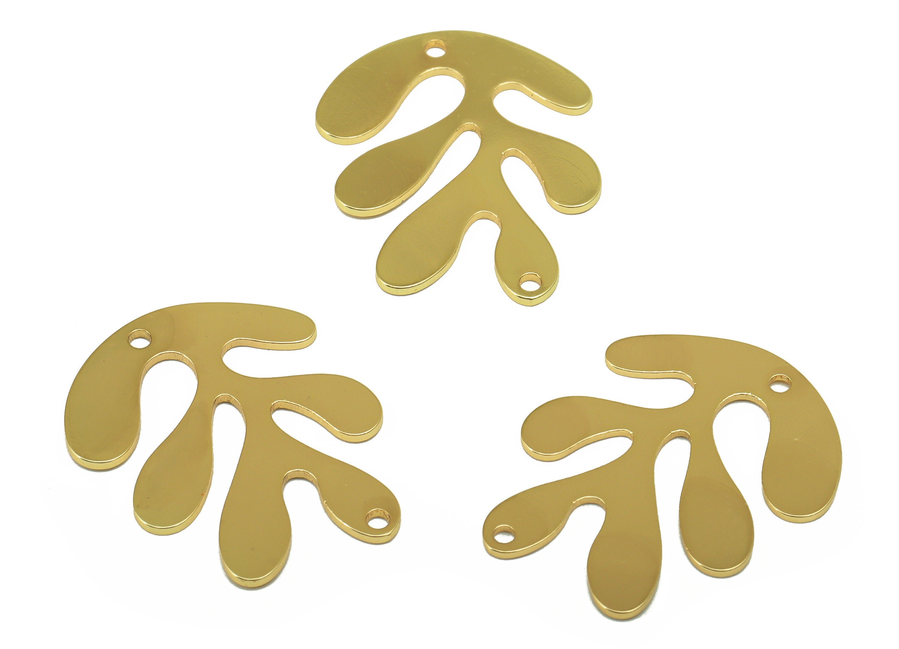 Brass Leaf Connector - Gold Leaf Earring Charm - Brass Botanical - For Necklace -Earring Connector- 18K Real Gold Plated -26x20x1mm-RGP6587G - DOMEDBAZAAR