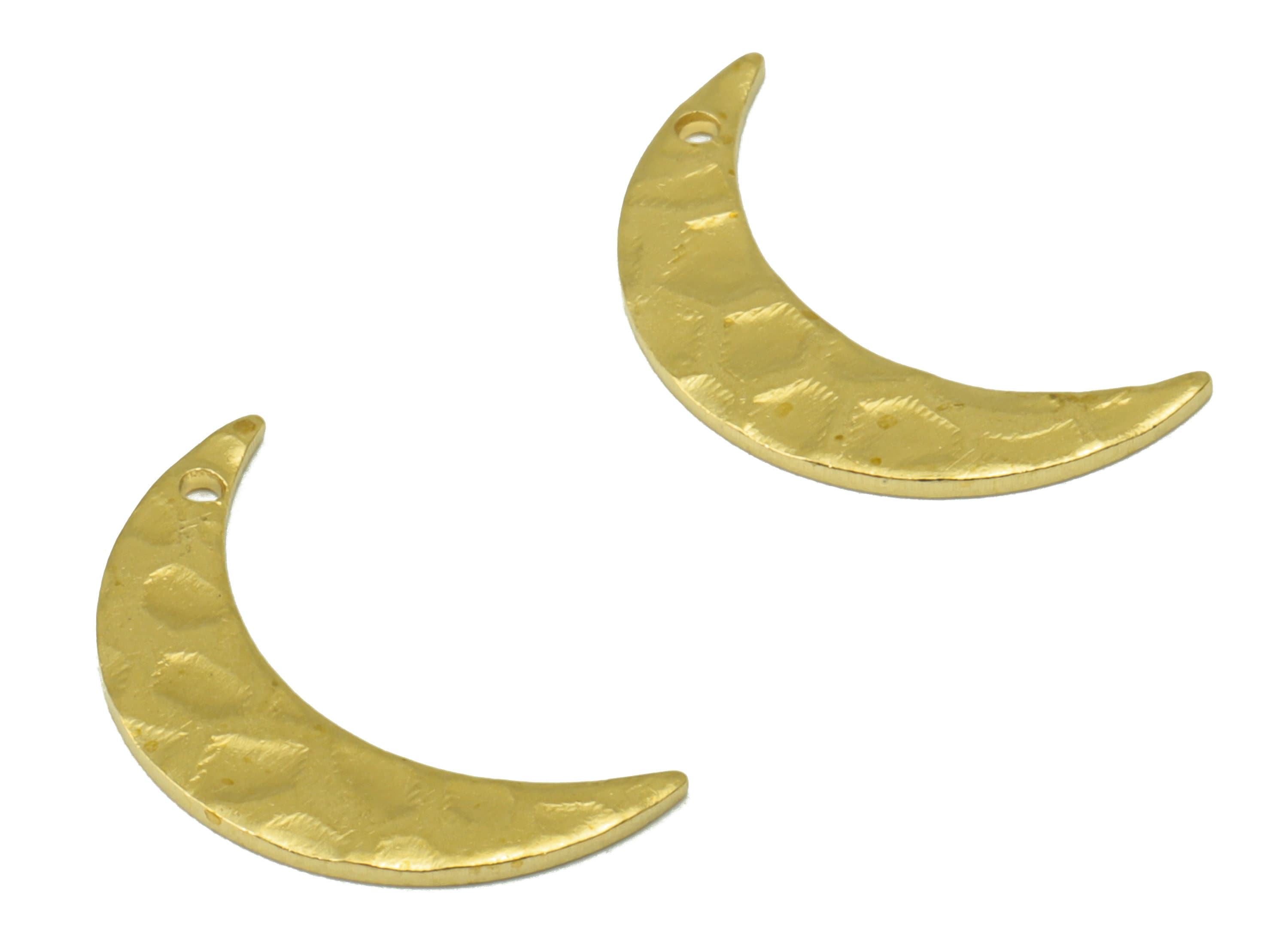 Brass Moon Earring Charms - Raw Brass Hammered Crescent Pendant - Earring Findings - Jewelry Making Supplies - 16.16x4.28x 0.78mm - PP8605 - DOMEDBAZAAR