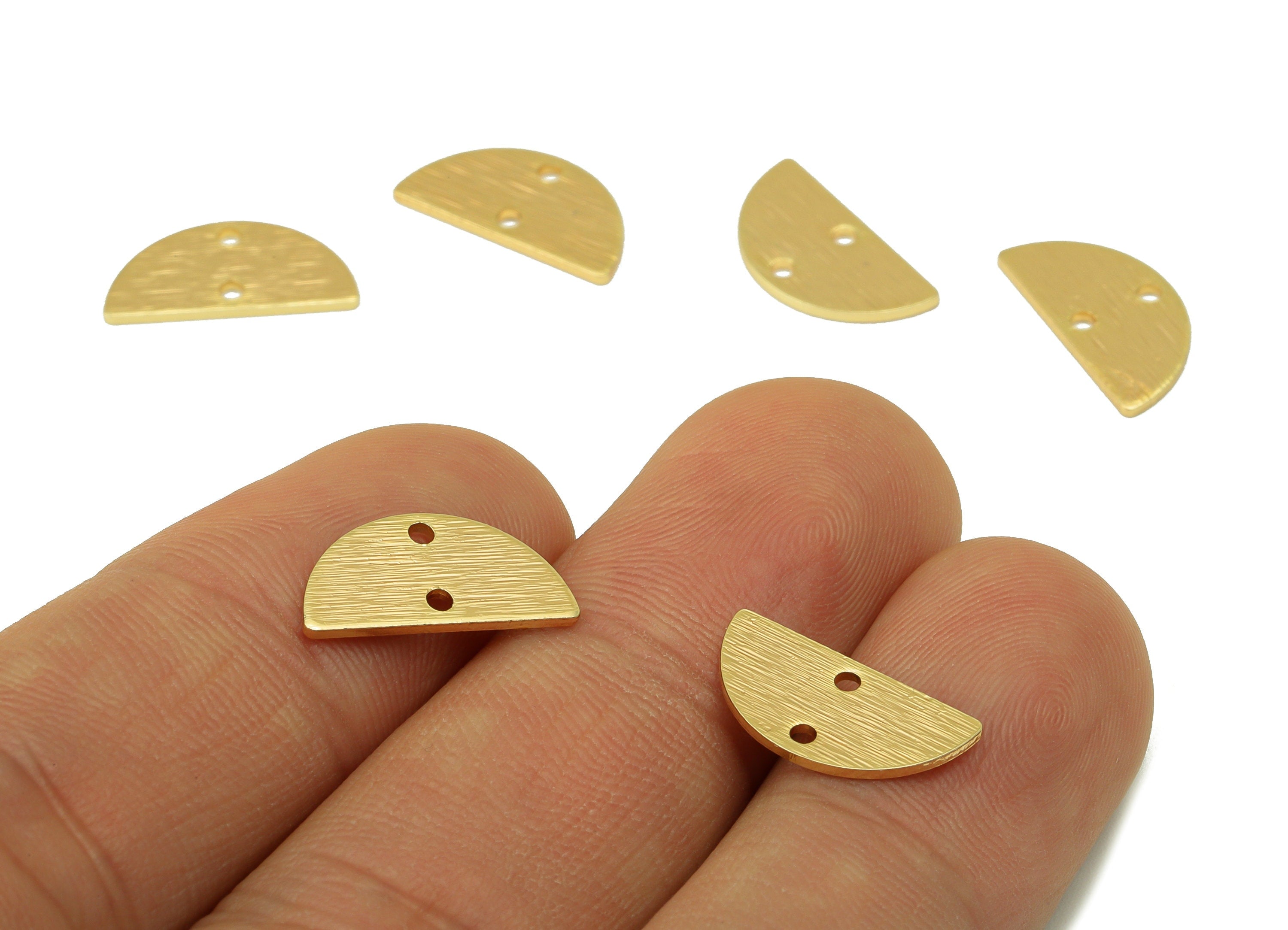 Brass Earring Connector - Semi Circle Earring Connector -Mini Half Moon Necklace Connector-18K Real Gold Plating -15x7.5x0.83mm - RGP6696 - DOMEDBAZAAR