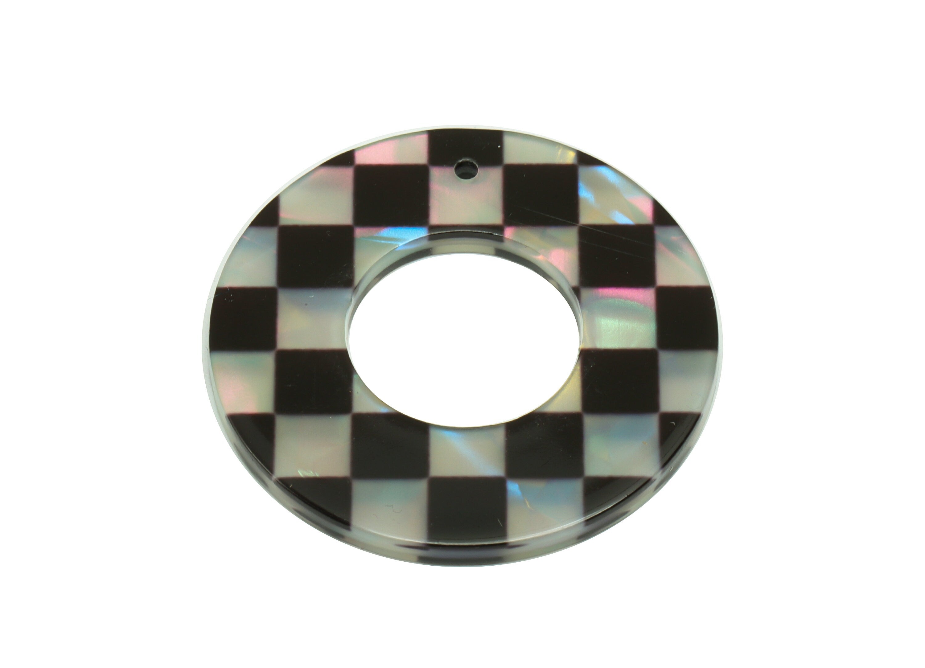PVC Round Earring Charm - Circle Checkerboard Circle Pendant - Charm With Hole - Color Code: A875 - 35x35x2.4mm - AC2546-A875 - DOMEDBAZAAR