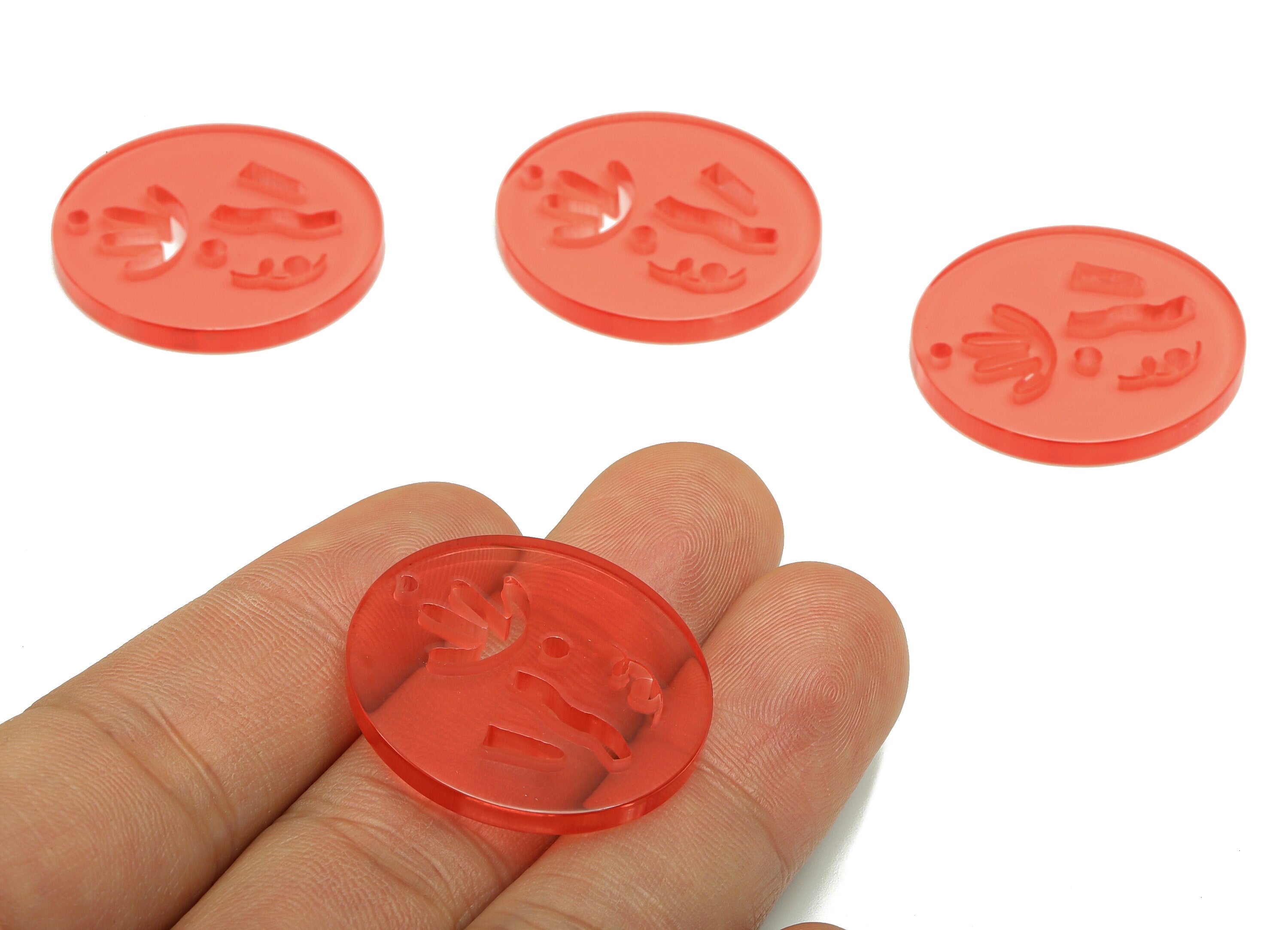 Acrylic Bead Door Window Curtain - Transparent Red Round Wind Bell Chimes - Circle Earring Charm - Color Code:A465- 30x28x3mm - AC2135-A465 - DOMEDBAZAAR