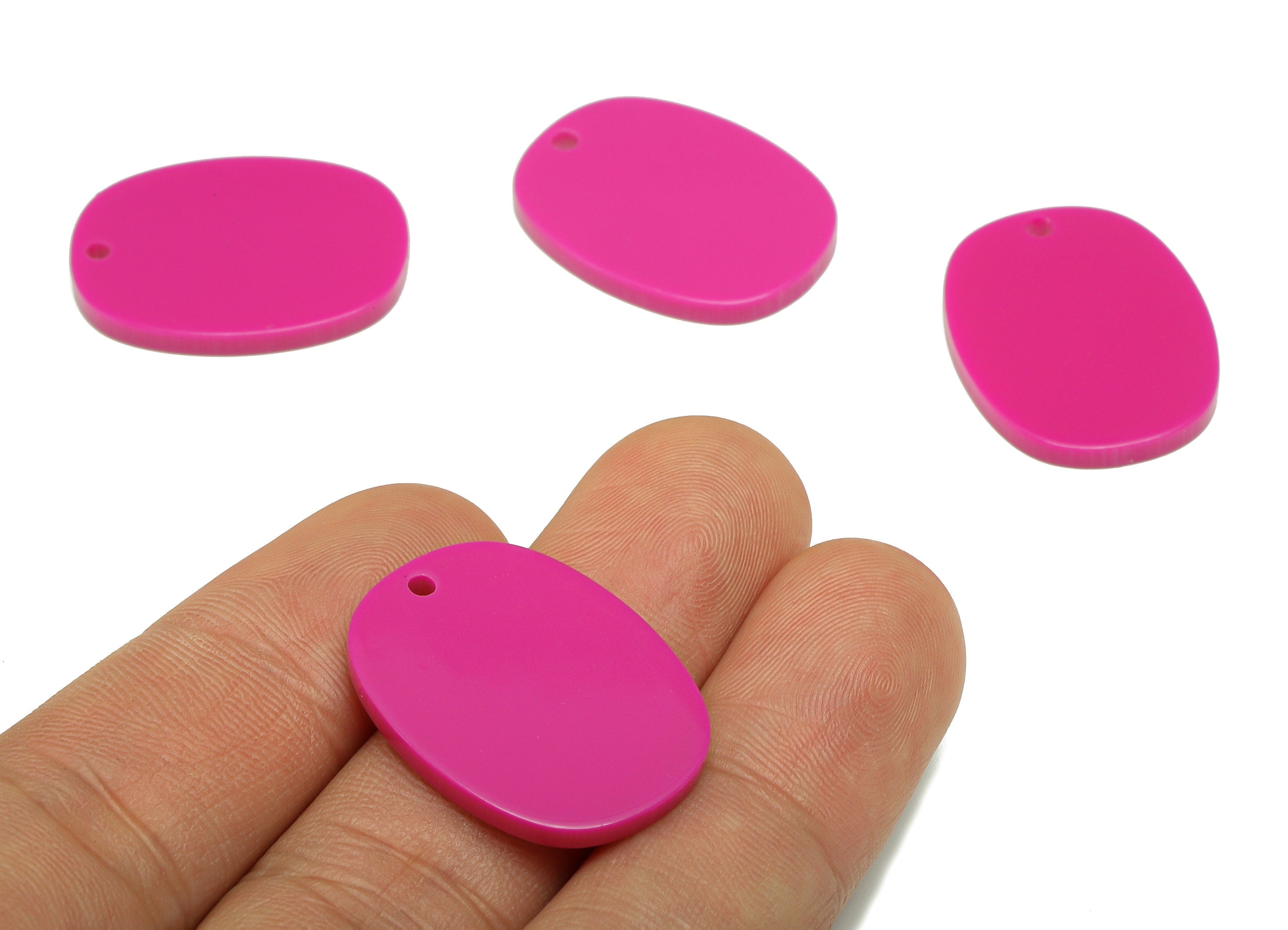 Acrylic Oval Earring Charms - Oval Pink Pendant - Fushia Color - Jewelry Supplies - Color Code: A676 - 26.25x 20.08 x 2.4mm- AC1158-A676 - DOMEDBAZAAR