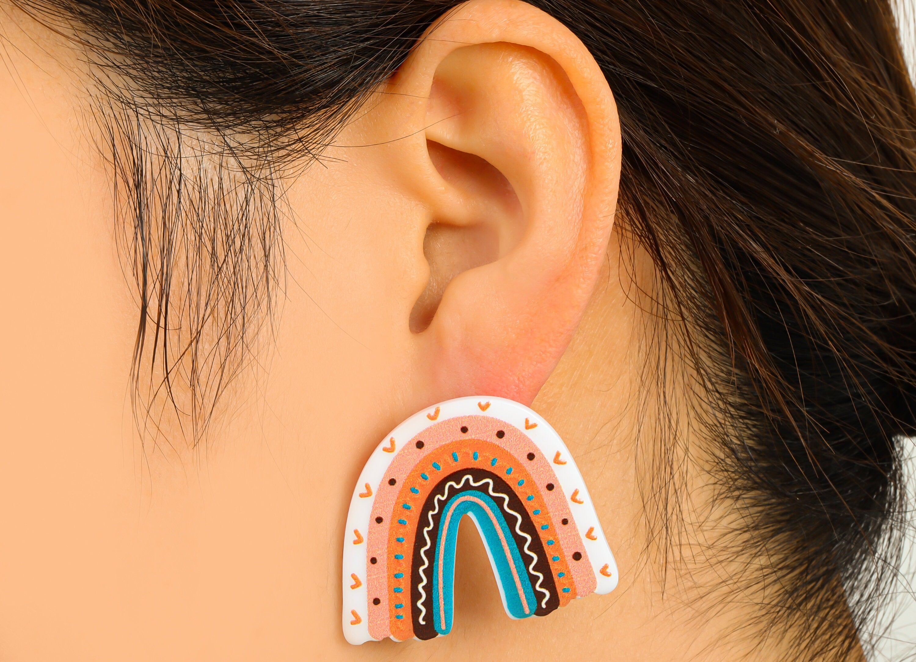 Domed Acrylic Earring Stud - Acrylic Rainbow Earring Post - Heart Earring Post - Jewelry Making Supplies -28x37.53x2.36mm- AC2590B - DOMEDBAZAAR