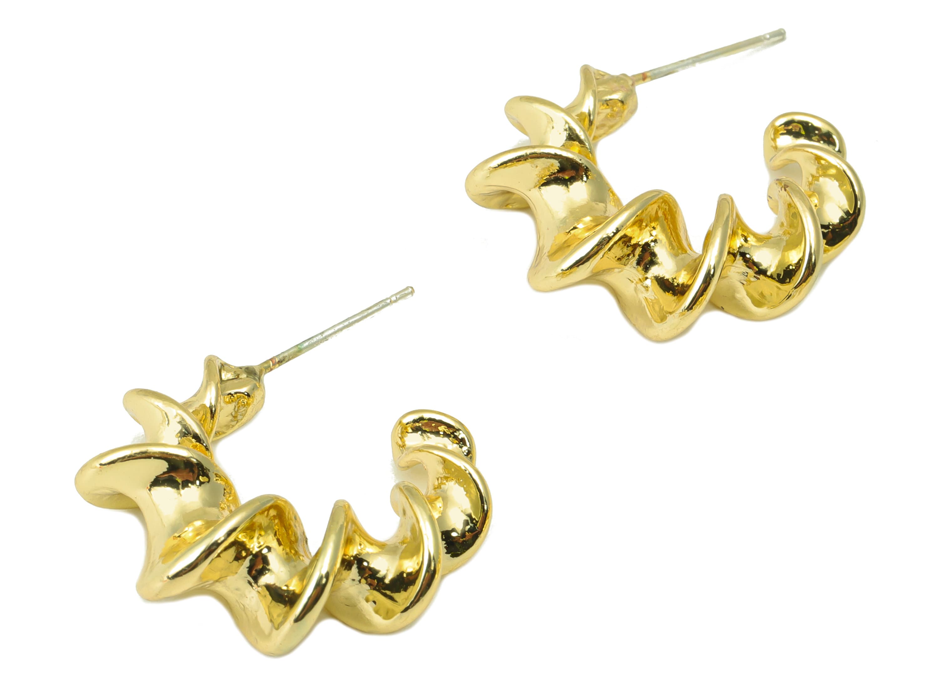 Alloy Twisted Earring Stud - Zinc Alloy Spiral Earring Post - Bent Earring Post -KC Gold Tone Plating - Jewelry Supplies - 32x24x8mm- ZZ2033 - DOMEDBAZAAR
