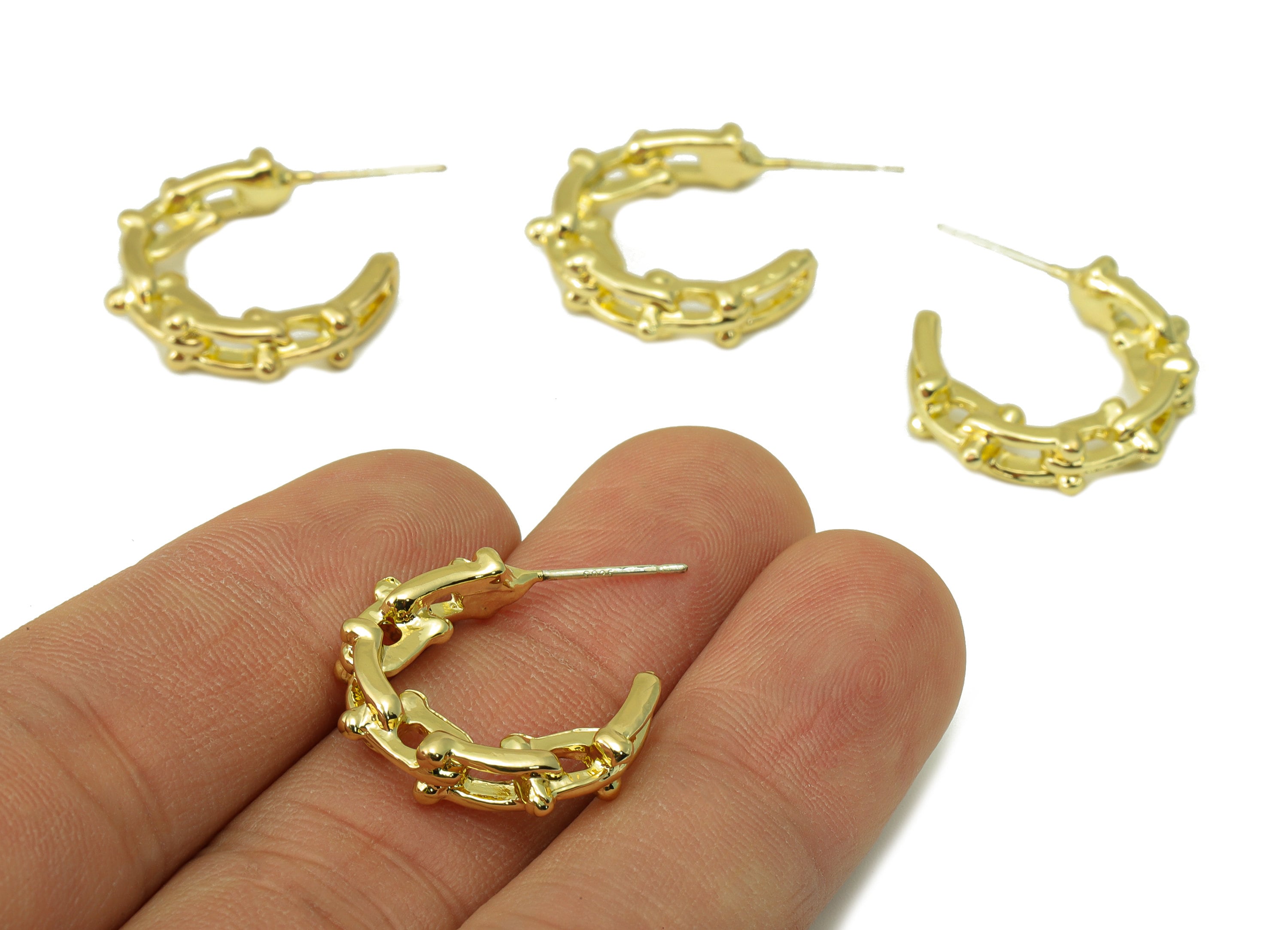 Alloy Hoop Earring Stud - Zinc Alloy Open Hoop Earring Post - Lock Chain C Hoop Earring Post -KC Gold Tone Plating - 29x22.7x4.74mm- ZZ2034 - DOMEDBAZAAR