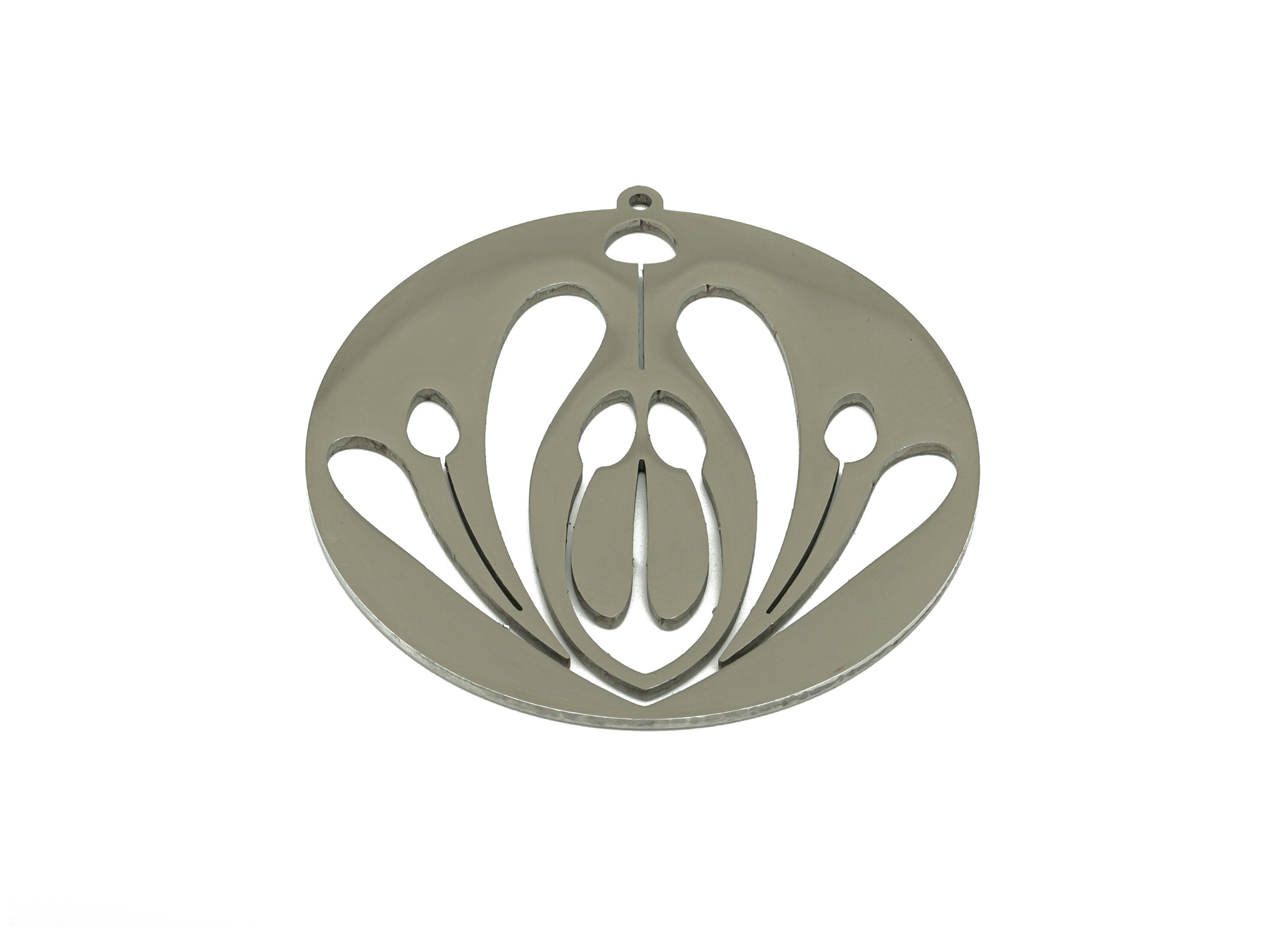 Stainless Steel Round Earring Charm - Flower Circle Pendant - Lotus For Necklace -201 Stainless Steel Earring Charm -42x40x1.14mm- SS1419 - DOMEDBAZAAR