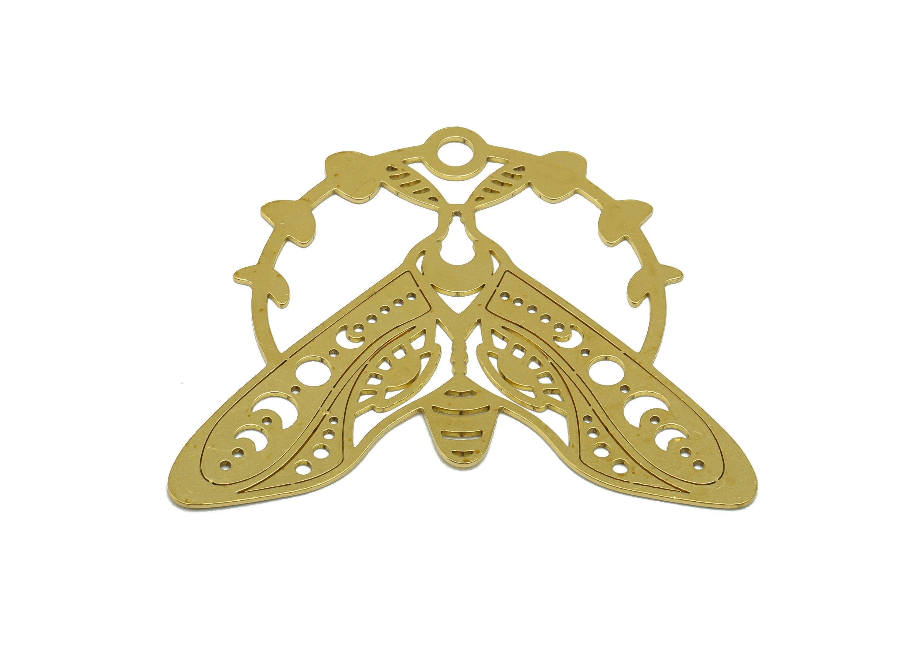 Brass Moth Earring - Brass Insect Laser Cut Pendant - Brass Animal Earring Charm- For Necklace - Phases Of the Moon Charm -51x60x1mm- PP8518 - DOMEDBAZAAR