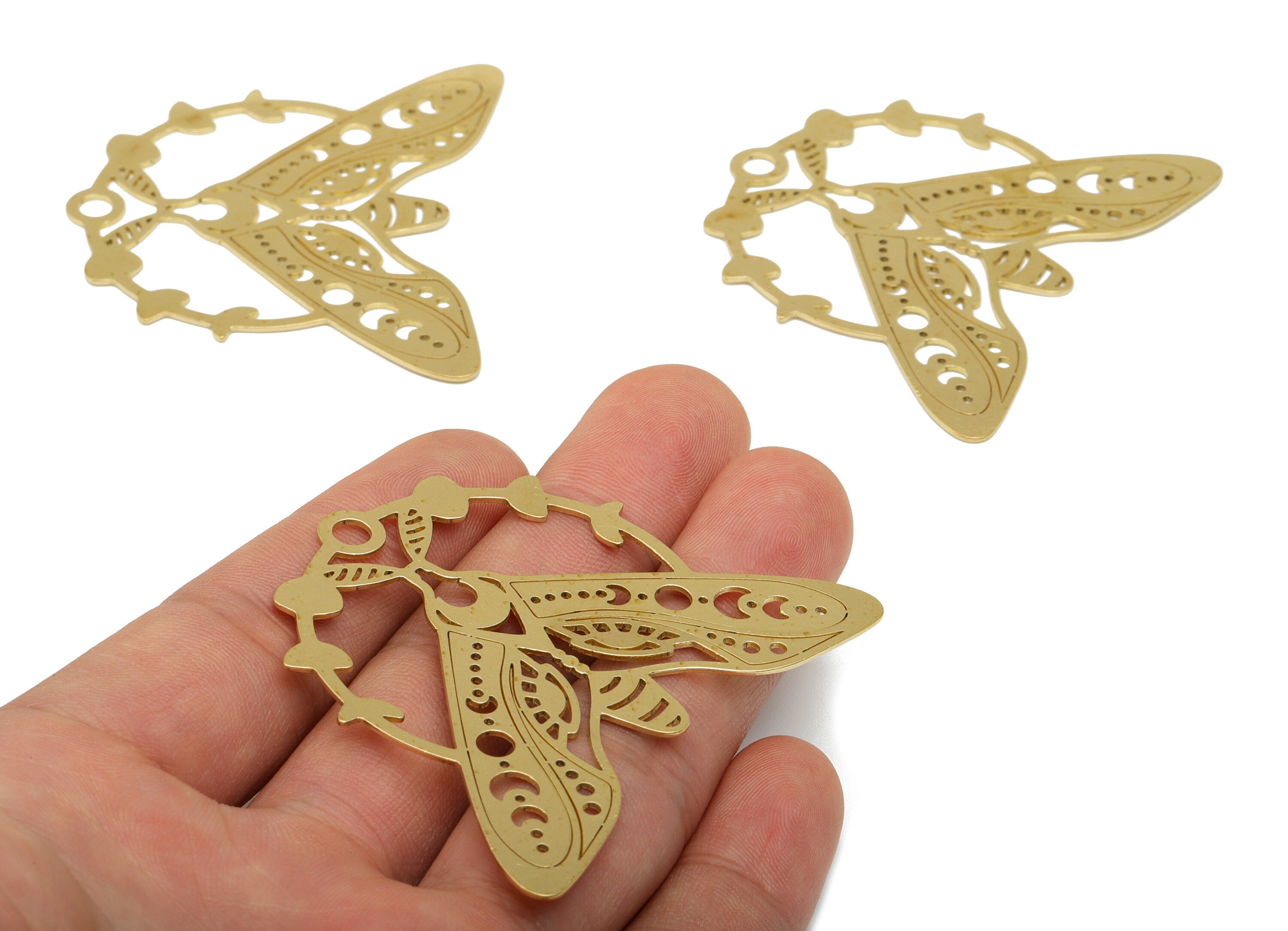 Brass Moth Earring - Brass Insect Laser Cut Pendant - Brass Animal Earring Charm- For Necklace - Phases Of the Moon Charm -51x60x1mm- PP8518 - DOMEDBAZAAR
