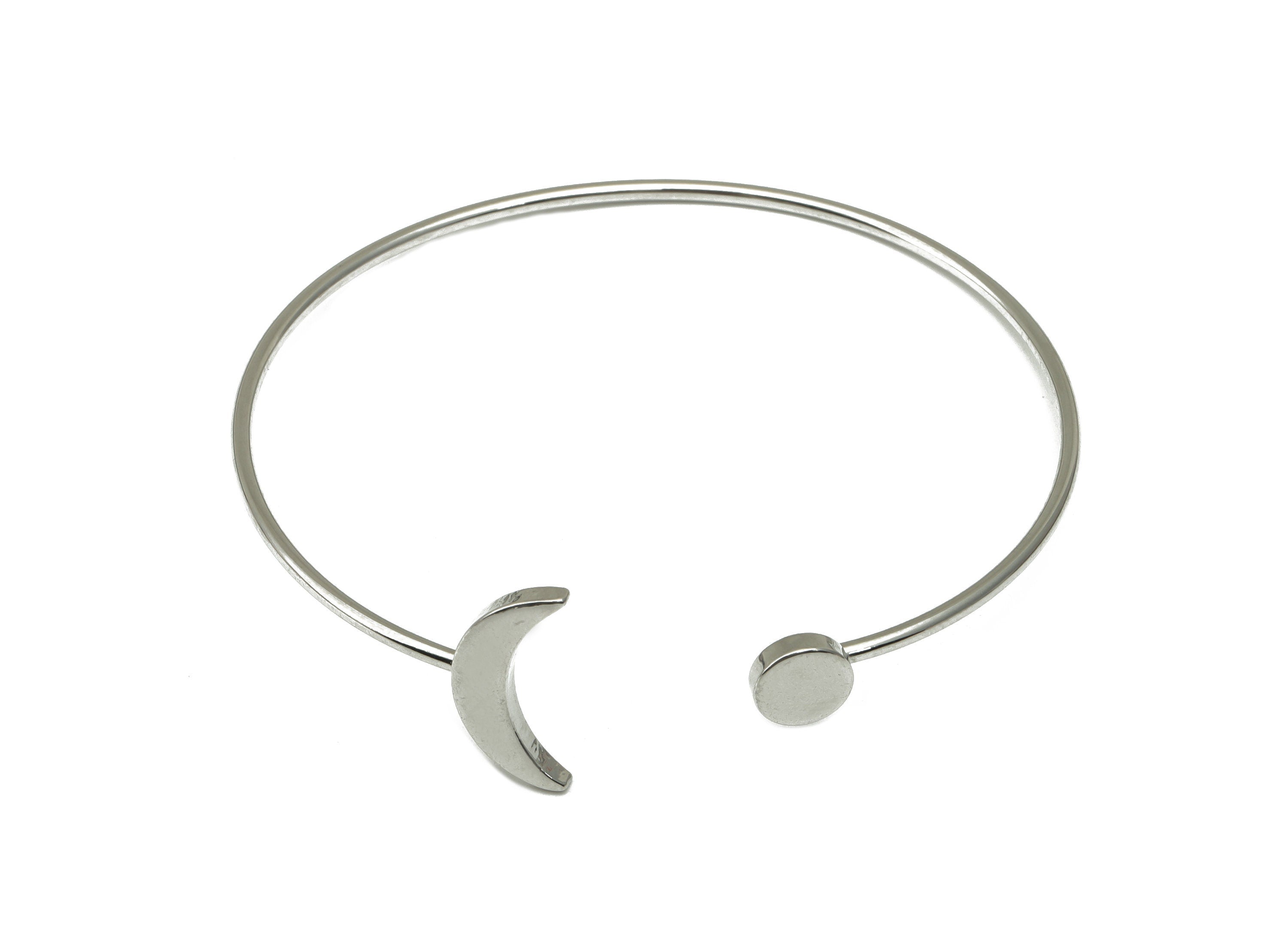 Brass Silver Wire Bracelet - Crescent Wire Bracelet -Crescent Bracelet- Adjustable Bracelet - 18K White Real Gold Plated-61x60x1mm- RGP6586S - DOMEDBAZAAR