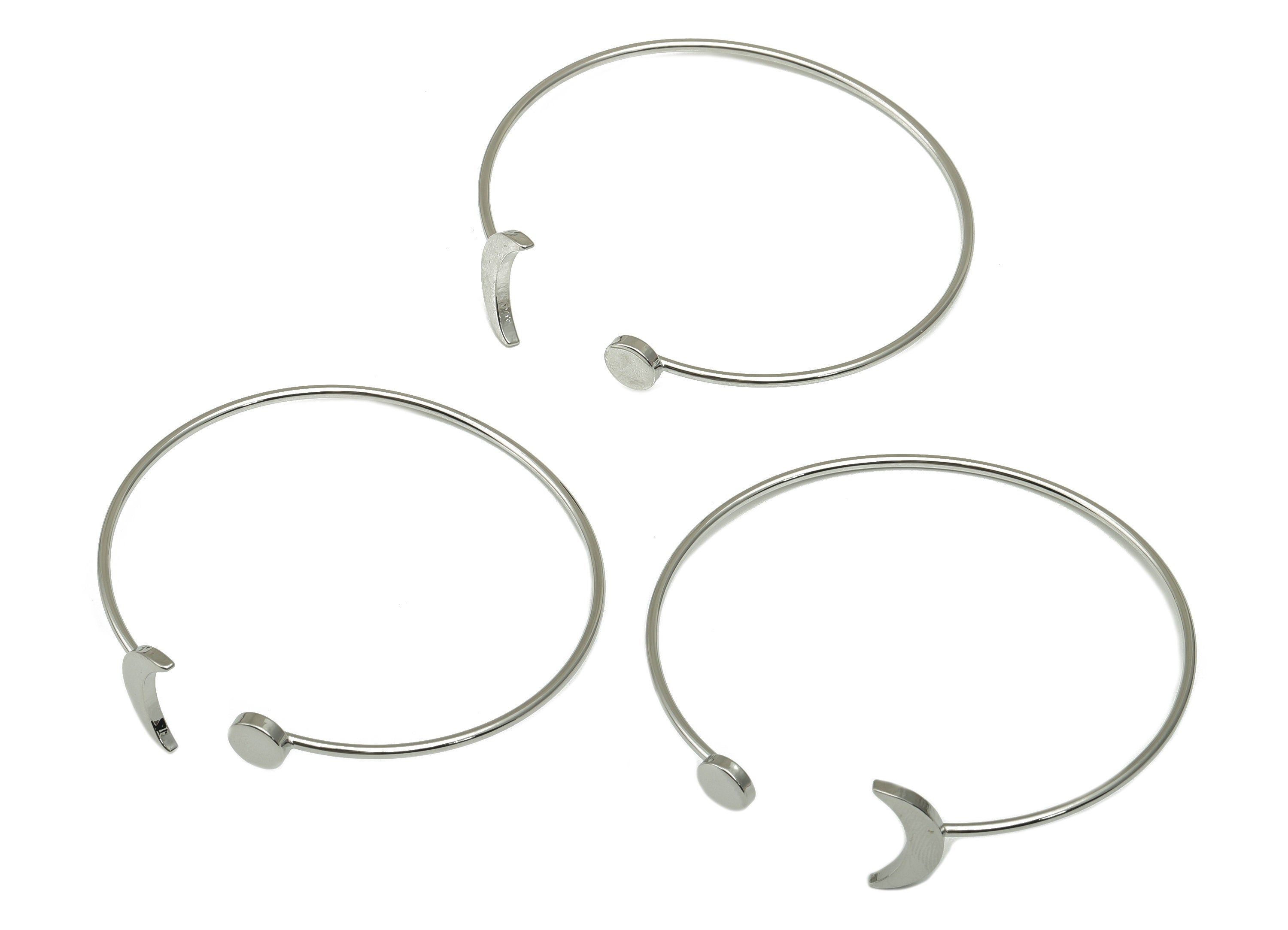 Brass Silver Wire Bracelet - Crescent Wire Bracelet -Crescent Bracelet- Adjustable Bracelet - 18K White Real Gold Plated-61x60x1mm- RGP6586S - DOMEDBAZAAR