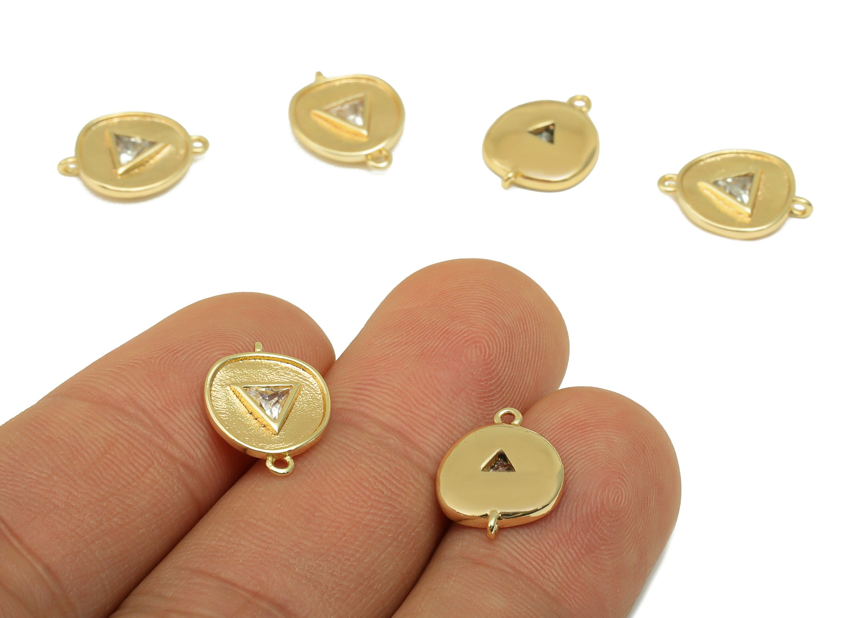 Brass Bent Round Connector - Brass Triangle Cubic Zirconia Charm - Textured Pendant- For Necklace -18k Real Gold Plated-15x11x2mm-RGP6496 - DOMEDBAZAAR
