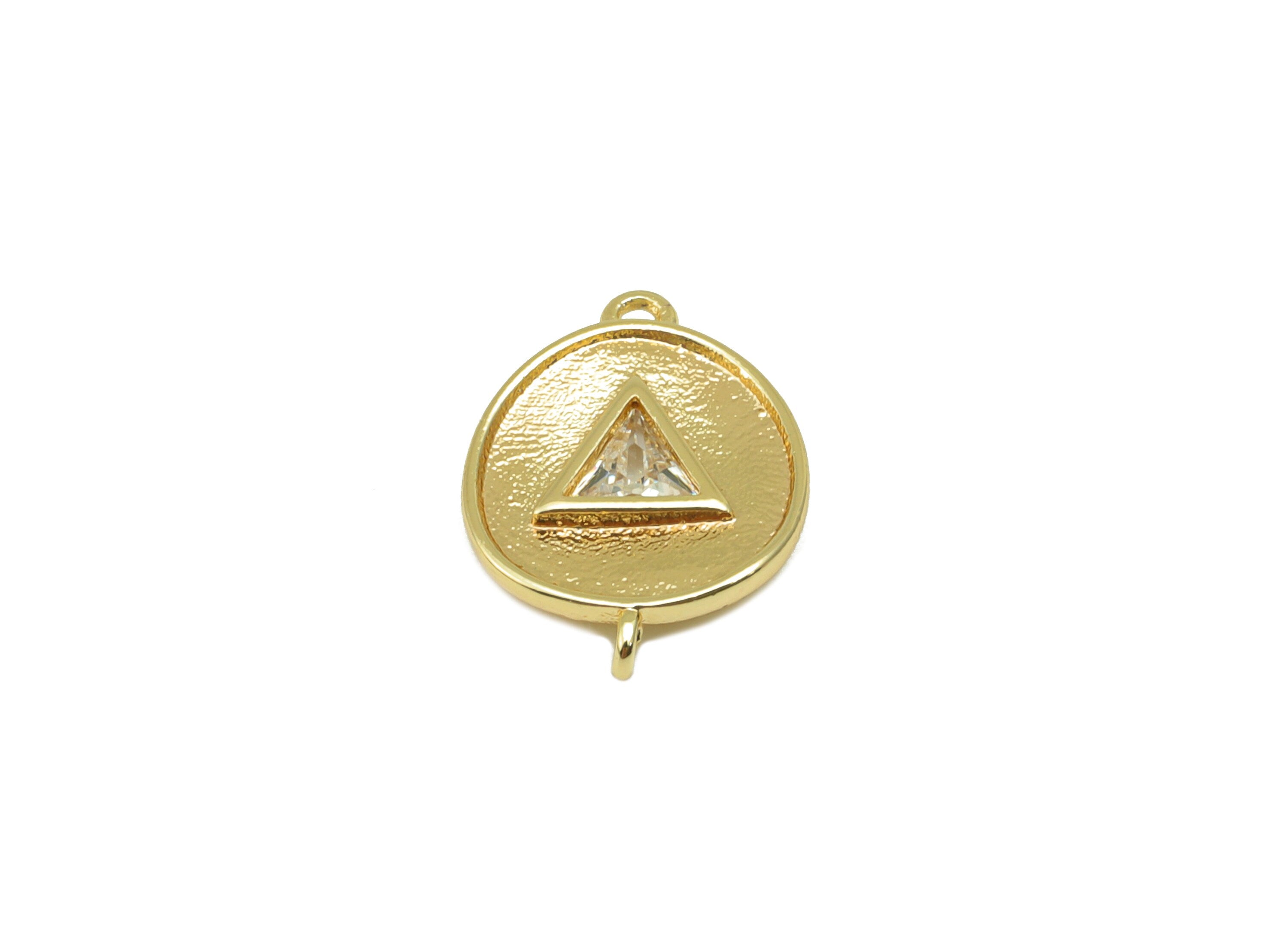 Brass Bent Round Connector - Brass Triangle Cubic Zirconia Charm - Textured Pendant- For Necklace -18k Real Gold Plated-15x11x2mm-RGP6496 - DOMEDBAZAAR