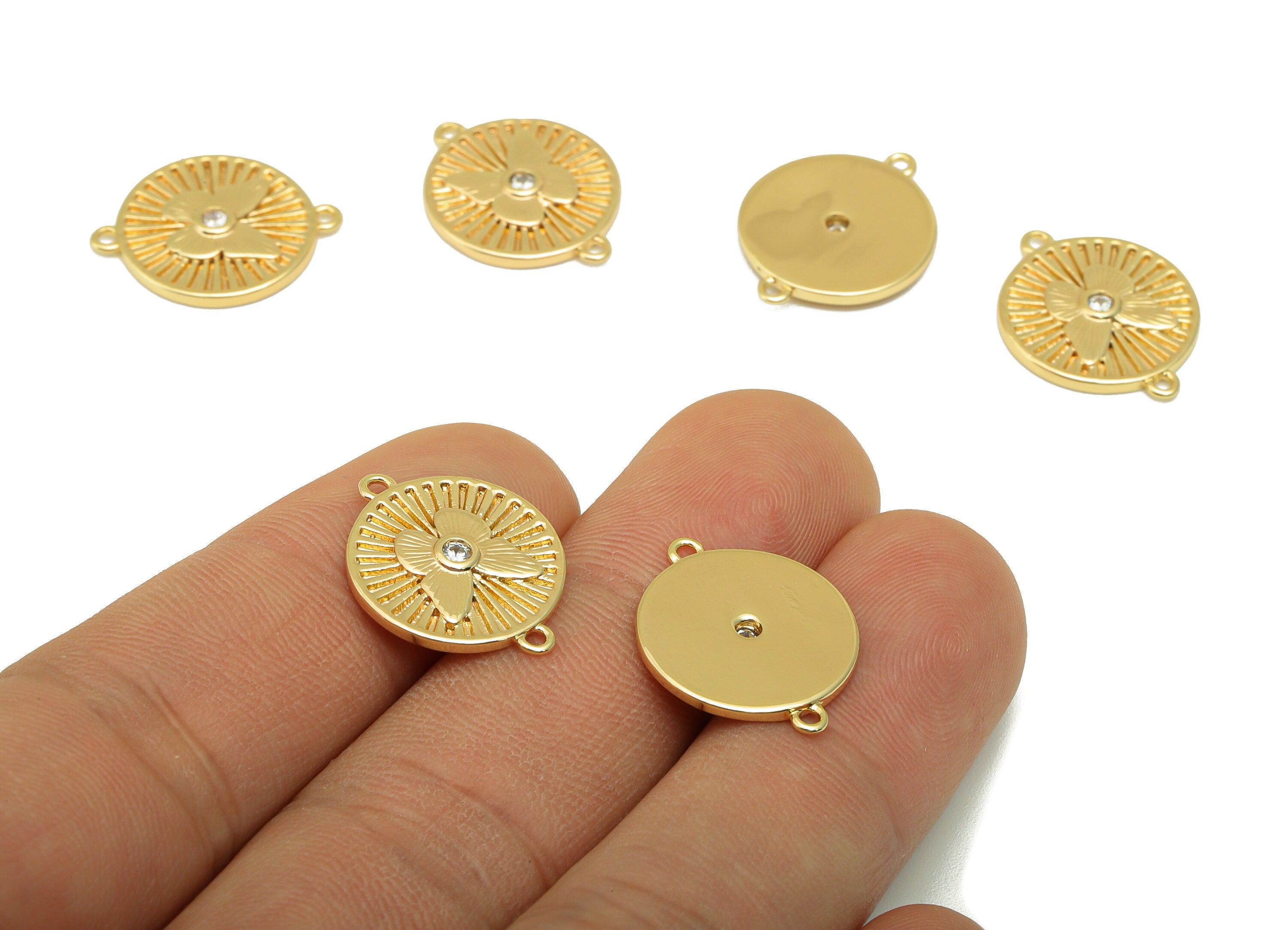 Brass Butterfly Round Connector - Cubic Zirconia Earring Charm - Butterfly Pendant- For Necklace - 18k Real Gold Plated - 19x16x2mm- RGP6512 - DOMEDBAZAAR