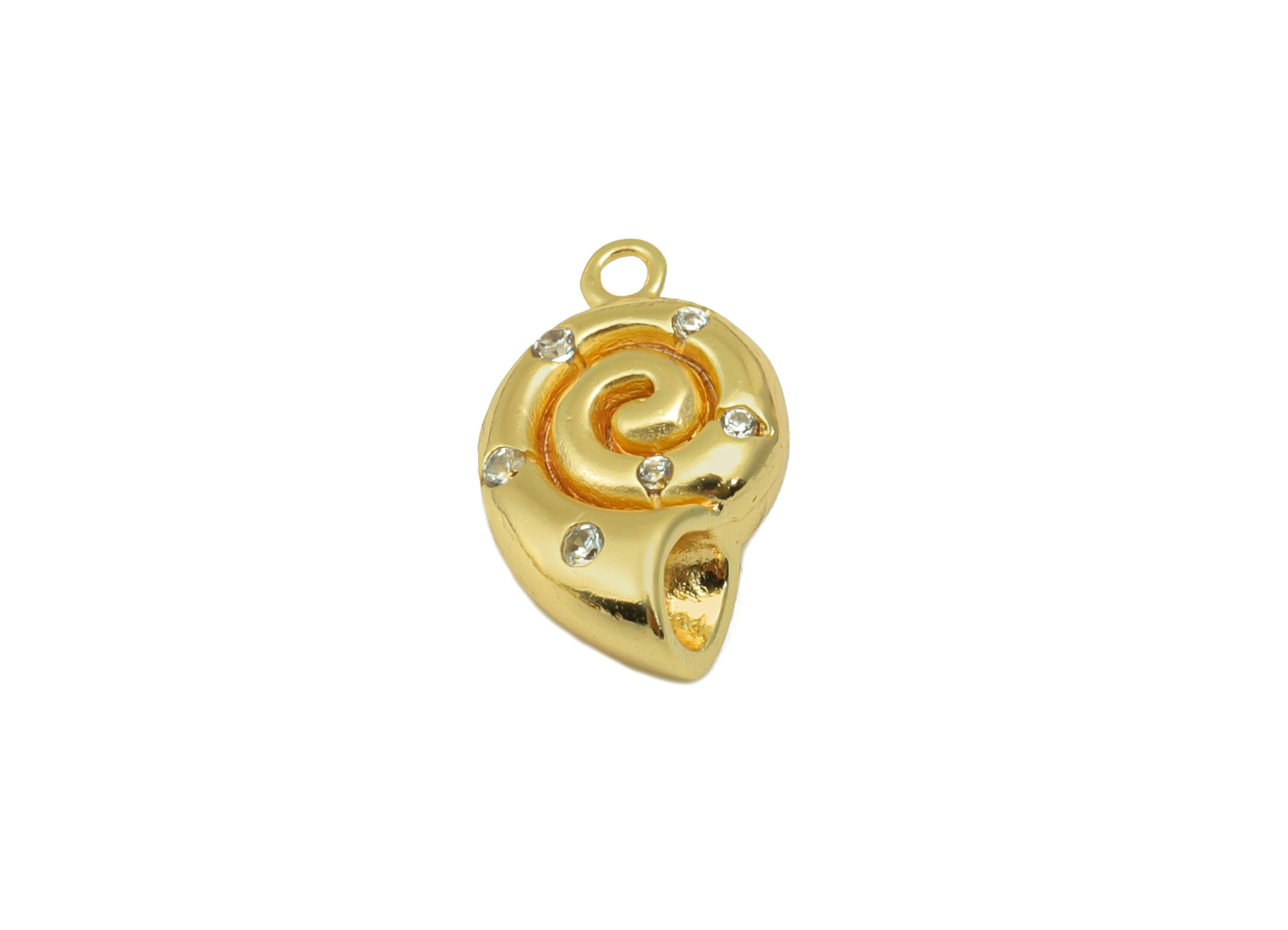 Brass Snail Earring Charm - Snail Cubic Zirconia Charm - Snail Pendant - For Necklace - 18k Real Gold Plated - 14.8x9.3x4.9mm- RGP6536 - DOMEDBAZAAR