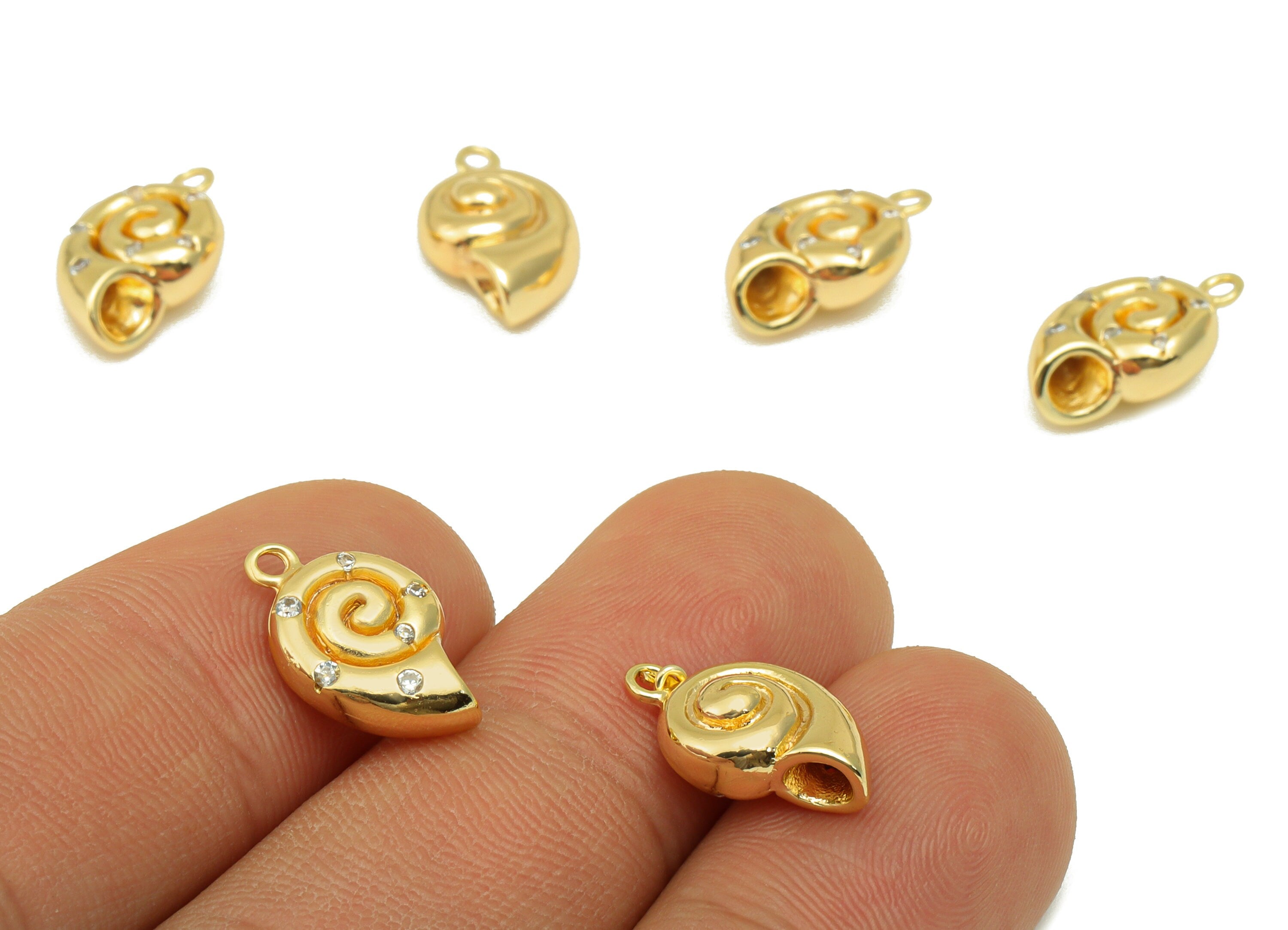Brass Snail Earring Charm - Snail Cubic Zirconia Charm - Snail Pendant - For Necklace - 18k Real Gold Plated - 14.8x9.3x4.9mm- RGP6536 - DOMEDBAZAAR