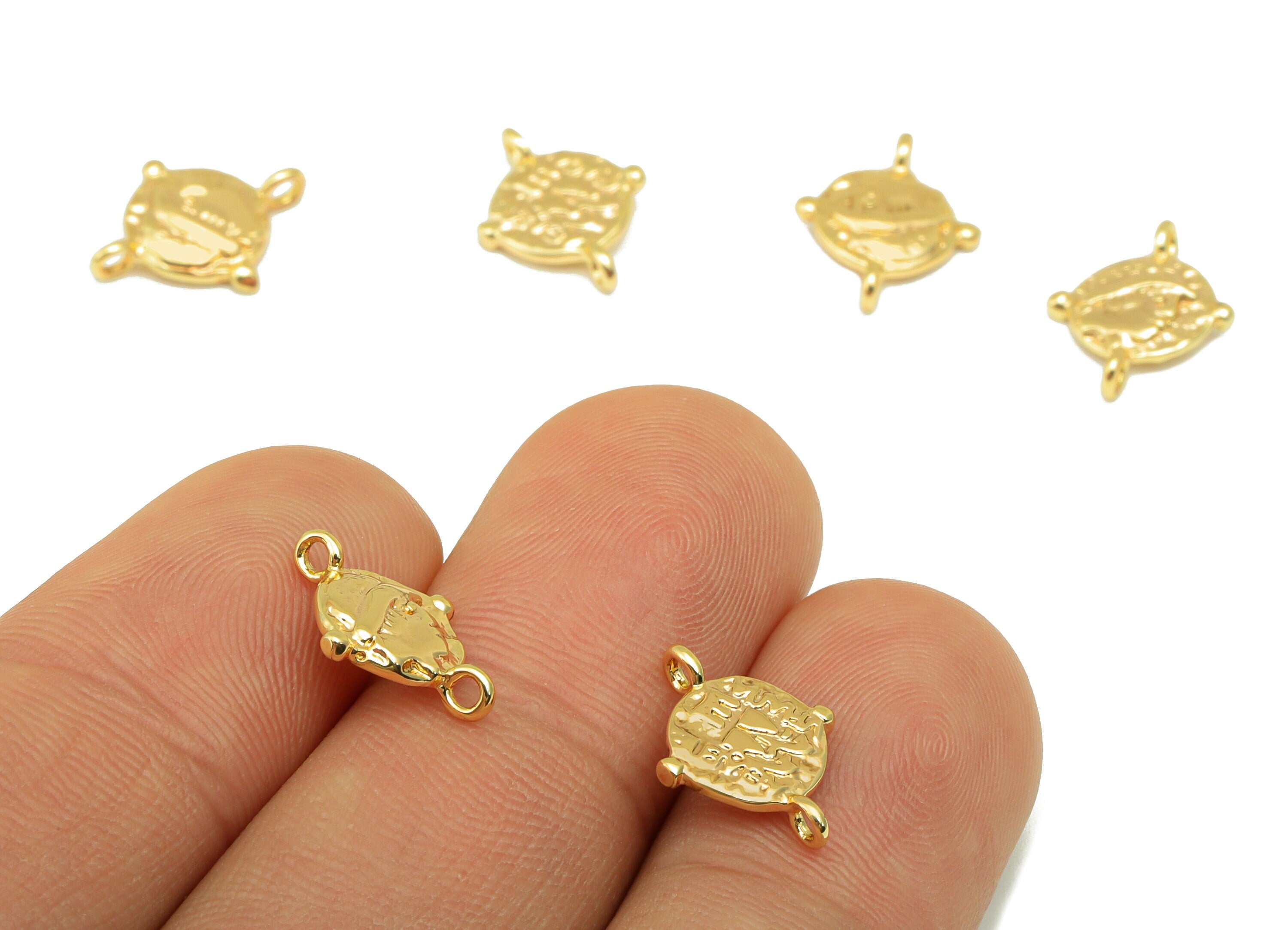 Brass Earring Connector - Hammered Portrait Charm - Antique Looking Pendant - Bracelet Charm - 18k Real Gold Plated - 14x10x2mm- RGP6537 - DOMEDBAZAAR