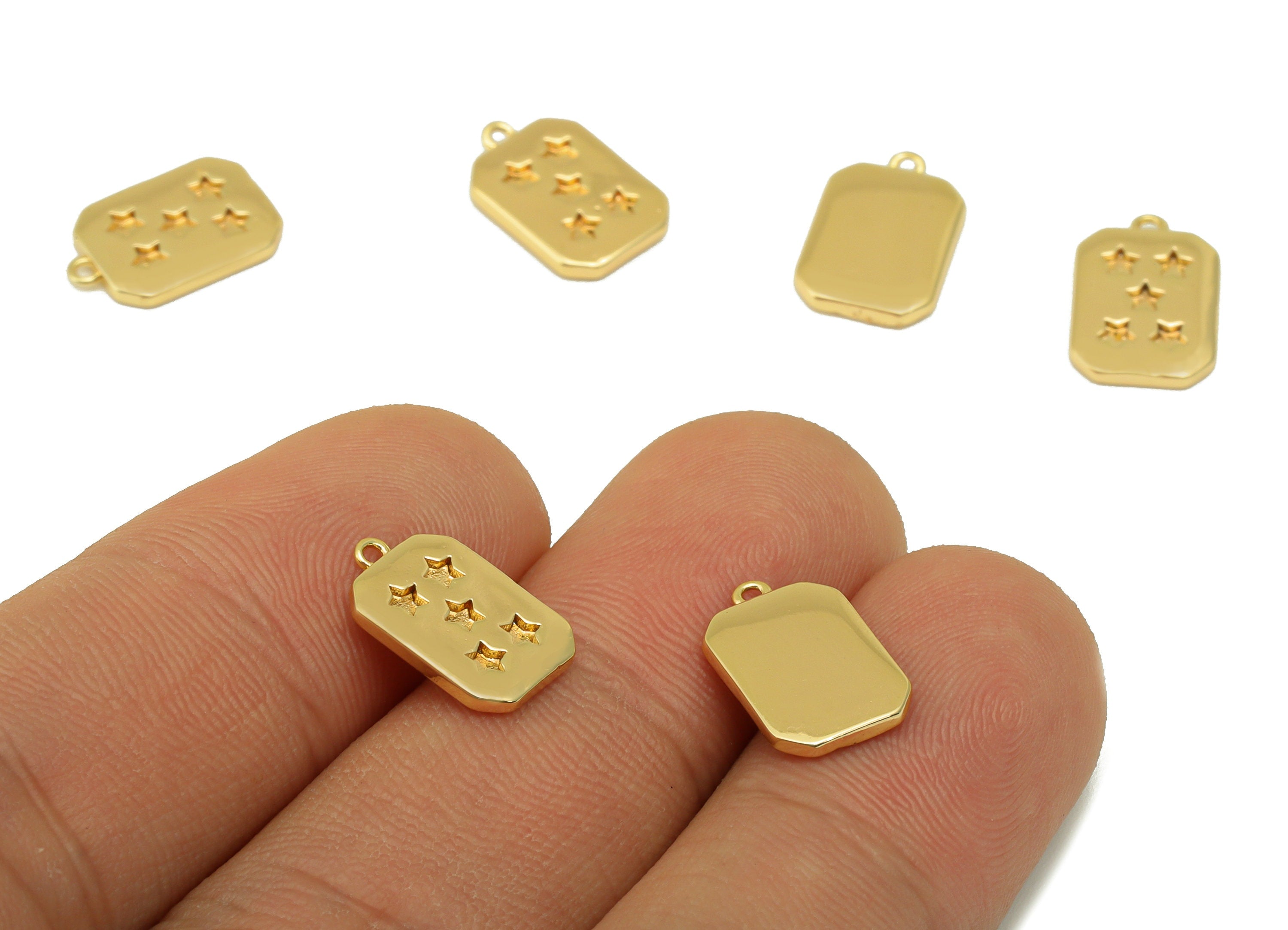 Brass Rectangle Earring Charm - Brass Star Charm - Brass Star Pendant - 18k Real Gold Plated - 13.1 x 8.59 x 1.65mm- RGP6579 - DOMEDBAZAAR