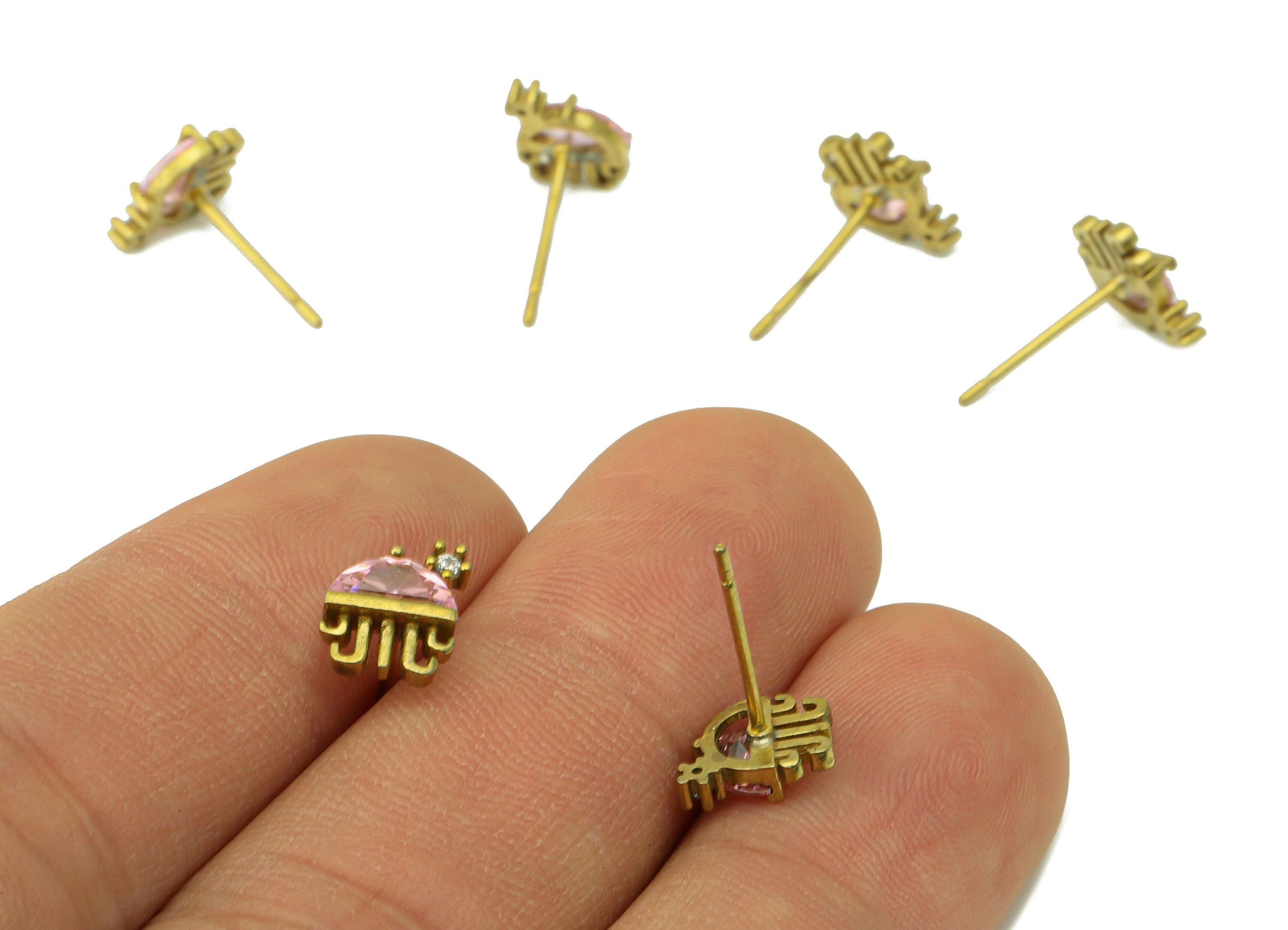 Brass Jellyfish Earring Stud - Pink Jellyfish Earring Post - Marine Earring Post - Cubic Zirconia -Earring Post - 8.33x7.14x 2.57mm - PP8579 - DOMEDBAZAAR