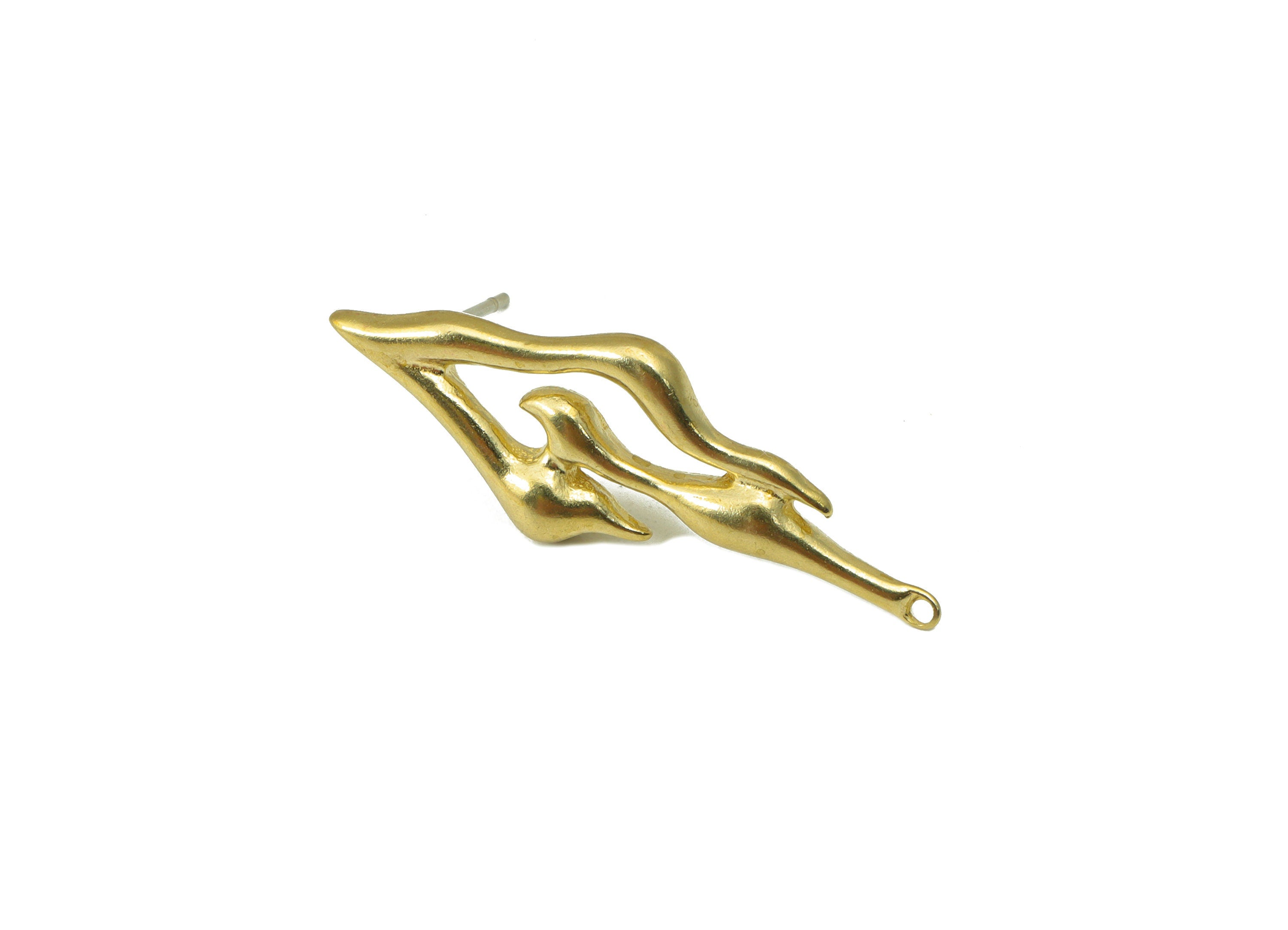 Brass Irregular Earring Stud - Burning Earring Post -Melting Stud With Loop -Melting Earring with Loop - 30.39x11.07x3.33mm- PP8472 - DOMEDBAZAAR