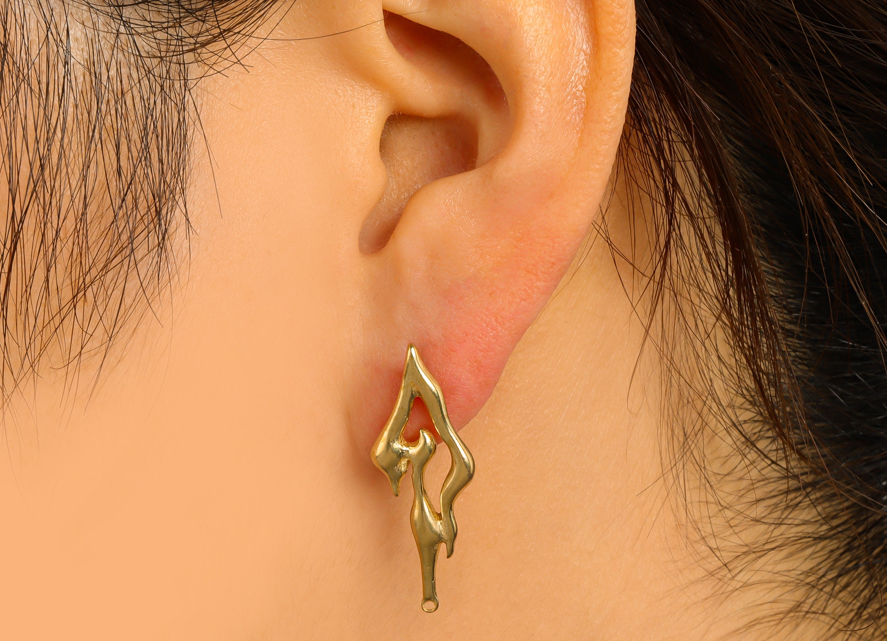 Brass Irregular Earring Stud - Burning Earring Post -Melting Stud With Loop -Melting Earring with Loop - 30.39x11.07x3.33mm- PP8472 - DOMEDBAZAAR